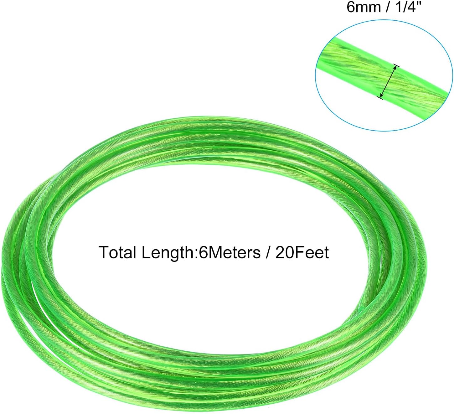 PATIKIL Plastic Coated Clothesline, 1/4" x20ft Steel Core Clothes line Metal Cable & Wire Rope for Drying Clothes, Outside Hanging