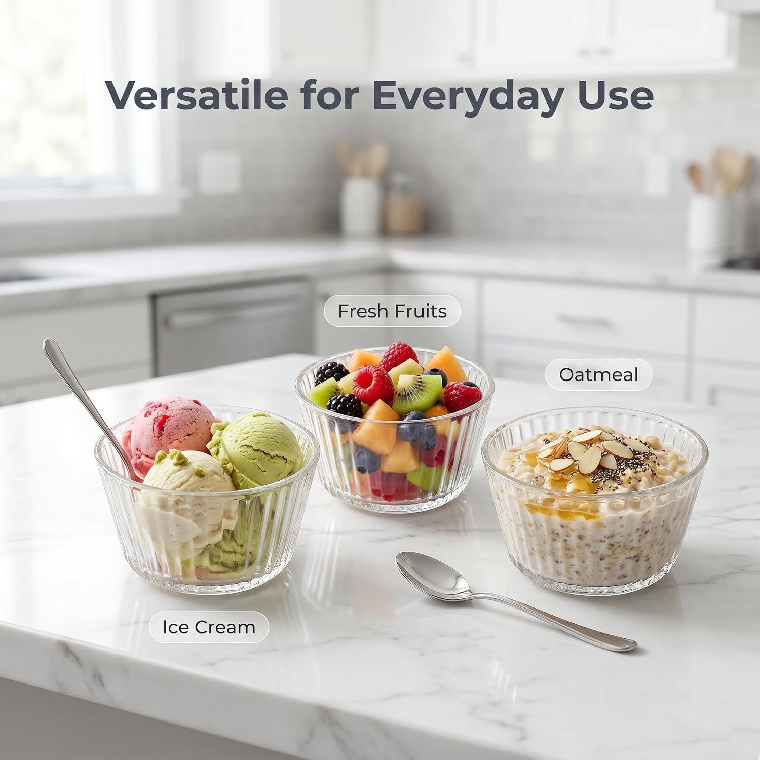 Set of 4 11.5oz Small Glass Bowls for Ice Cream Desssert Snack Fruit Oatmeal image 5