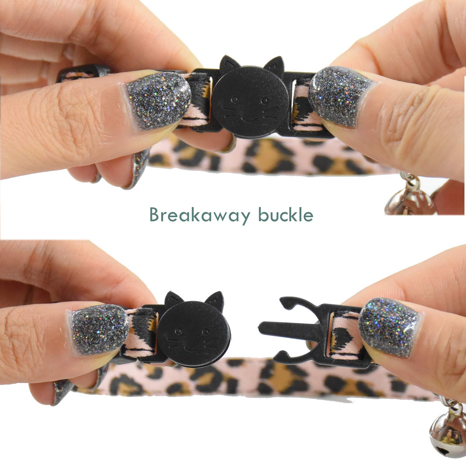 Breakaway Katzenhalsbänder mit Glöckchen, 3 Stück, langlebig und sicher, niedliches Kätzchenhalsband, Sicherheit, verstellbar, Kätzchenhalsband für Katzen, Welpen, 19,1–27,9 cm (Leopardenmuster)