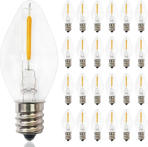 Bombillas LED C7 de repuesto de Navidad, paquete de 25 bombillas C7 transparentes de Navidad para luces de Navidad al aire libre, bombillas LED E12