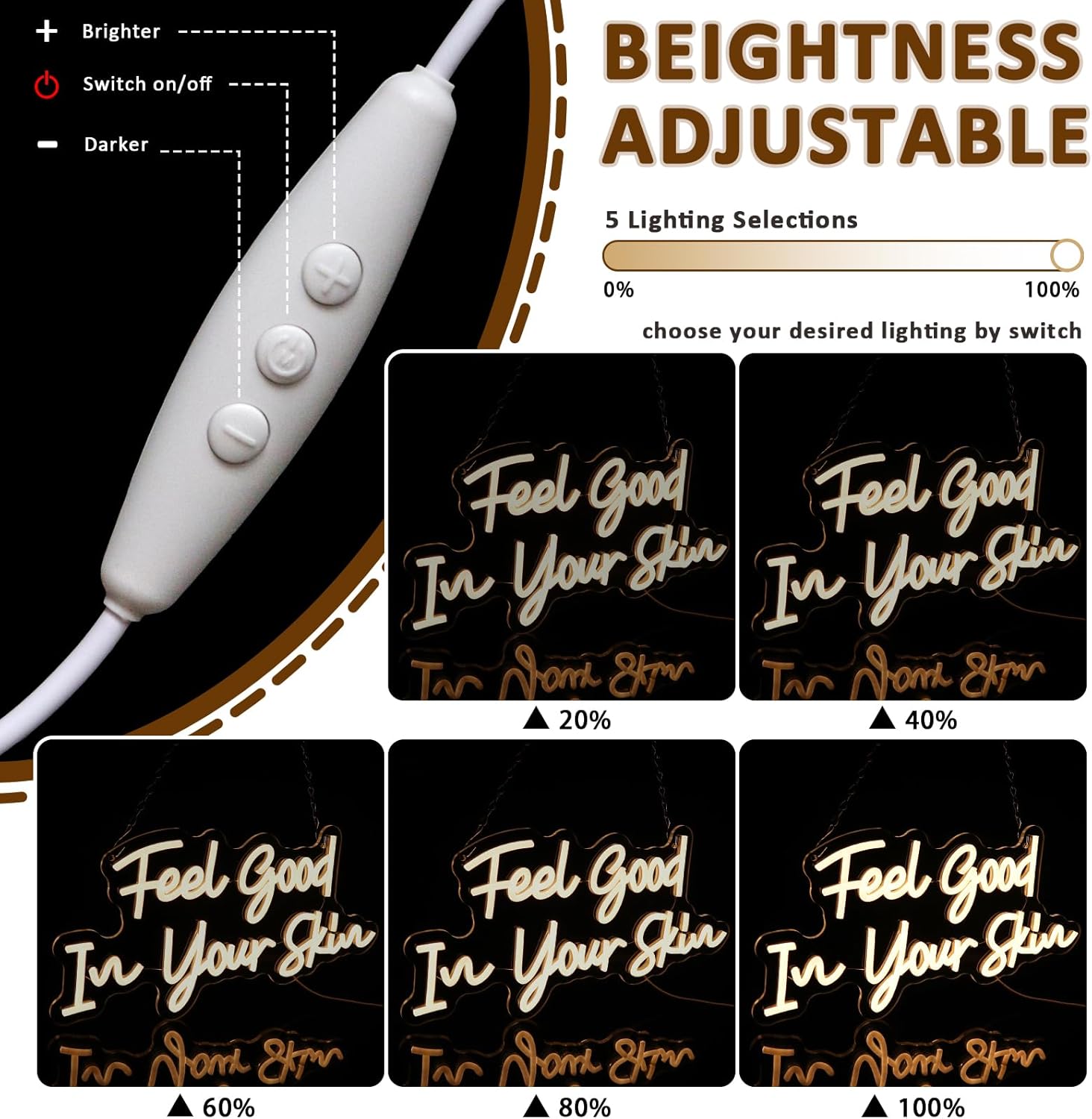 Feel Good In Your Skin Neon Sign for Wall Decor, 16.54" x 8.27" Led Signs for Beauty Salon, USB Dimmable Letters Neon Lights for Business Skincare Studio Shop Facial Spa Bar Home Wall Art - Image 3