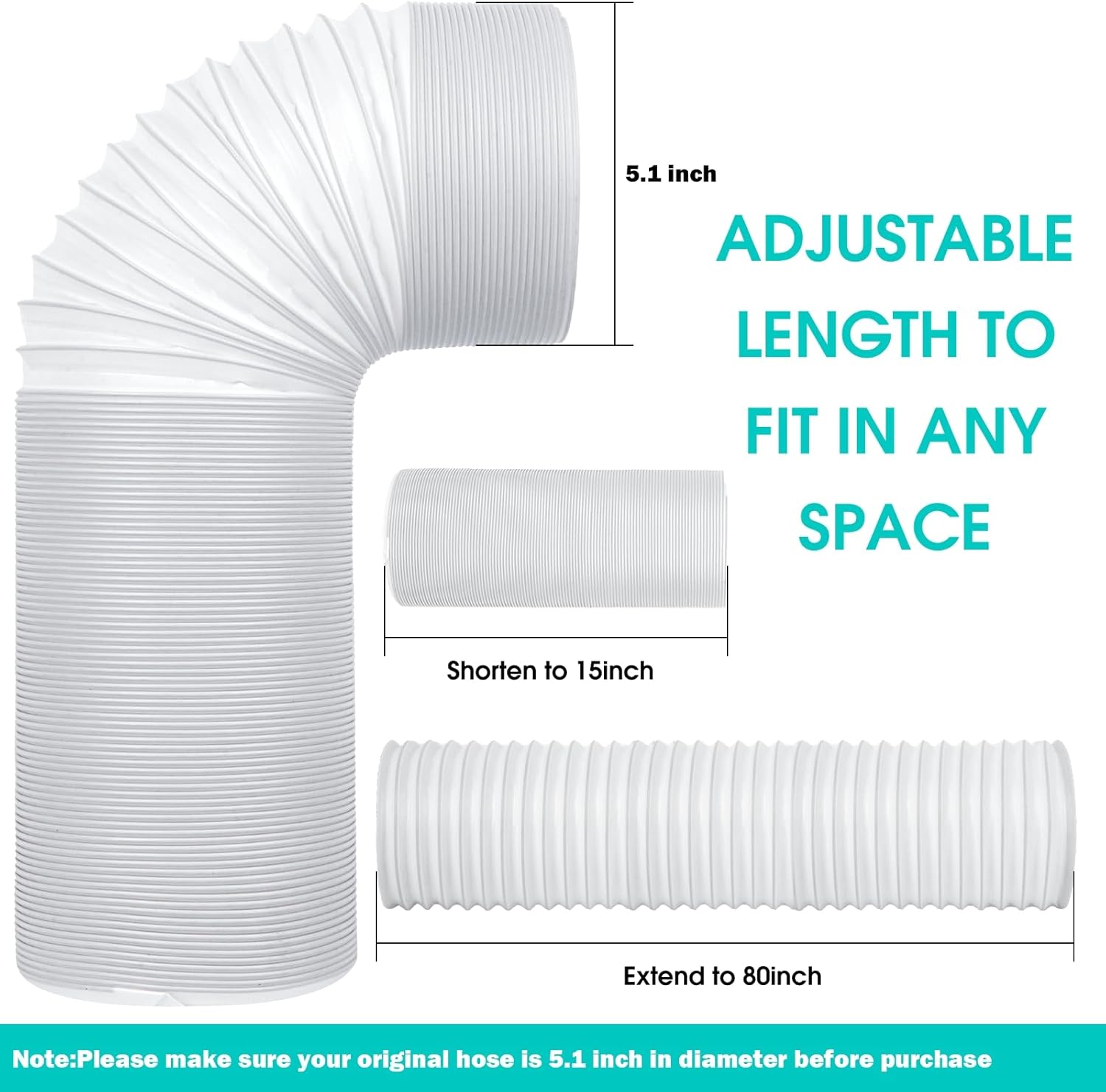 5.1 Inch Portable AC Exhaust Hose – Flexible Vent Hose for De'Longhi PAC EX120 / N120 / CN120 – 78" Heavy Duty Replacement Hose (Counter Clockwise Thread)