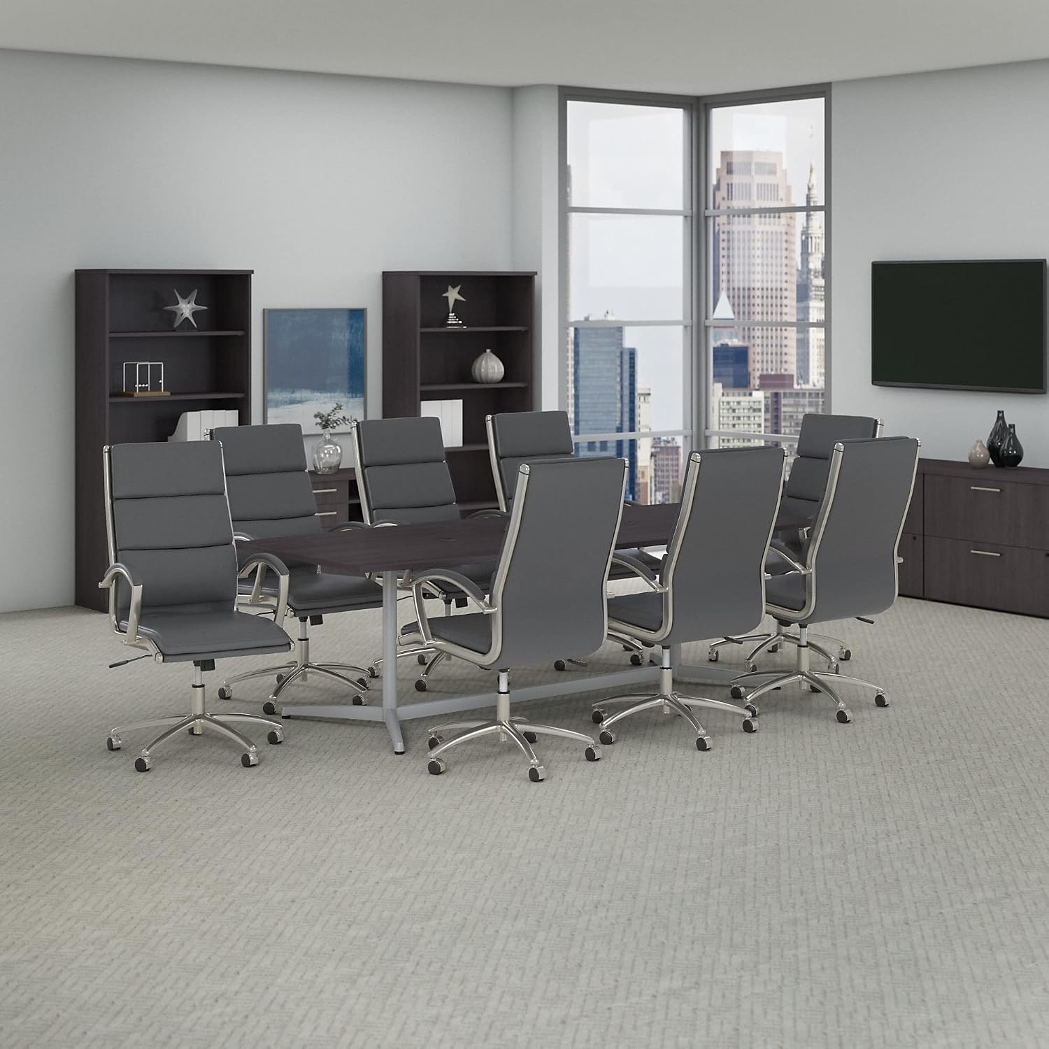 Bush Business Furniture 96-inch Office Conference Table with Chairs, Complete Boardroom Meeting Set for 8 Users, Storm Gray