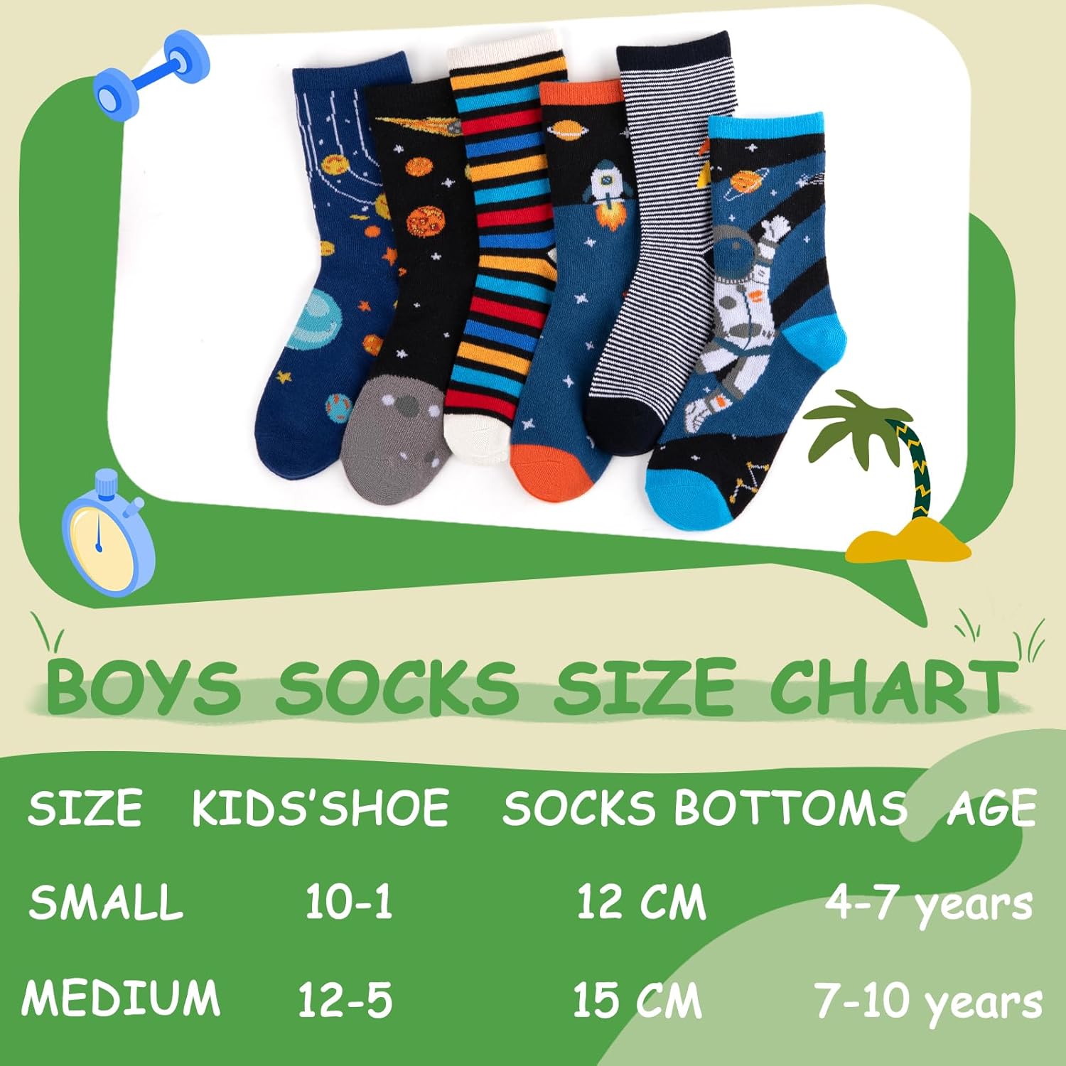 Comfoex Boys Kids Socks Novelty Funny Crew Socks Space Rocket Sport Stripe Cotton Calf Socks For Kids 4-10 Years Old 6 Pairs - Image 3
