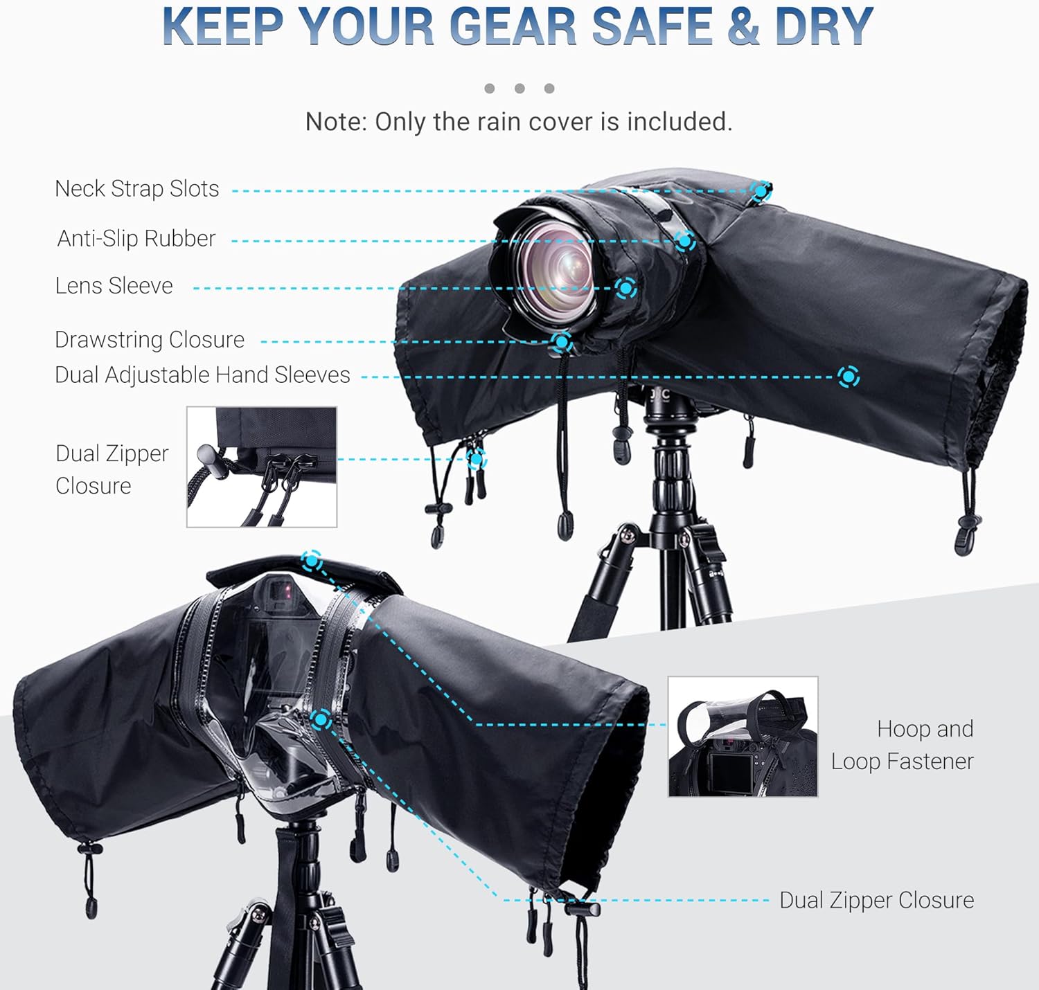 Tripod Weight Stone Bag for Lightweight Tripod Easel Light Stand Astrophotography, with Nylon Cmaera Rain Cover Sleeve for Canon Nikon Sony Mirrorless Cameras with Lens Below 7.1x5.5x9.1inch