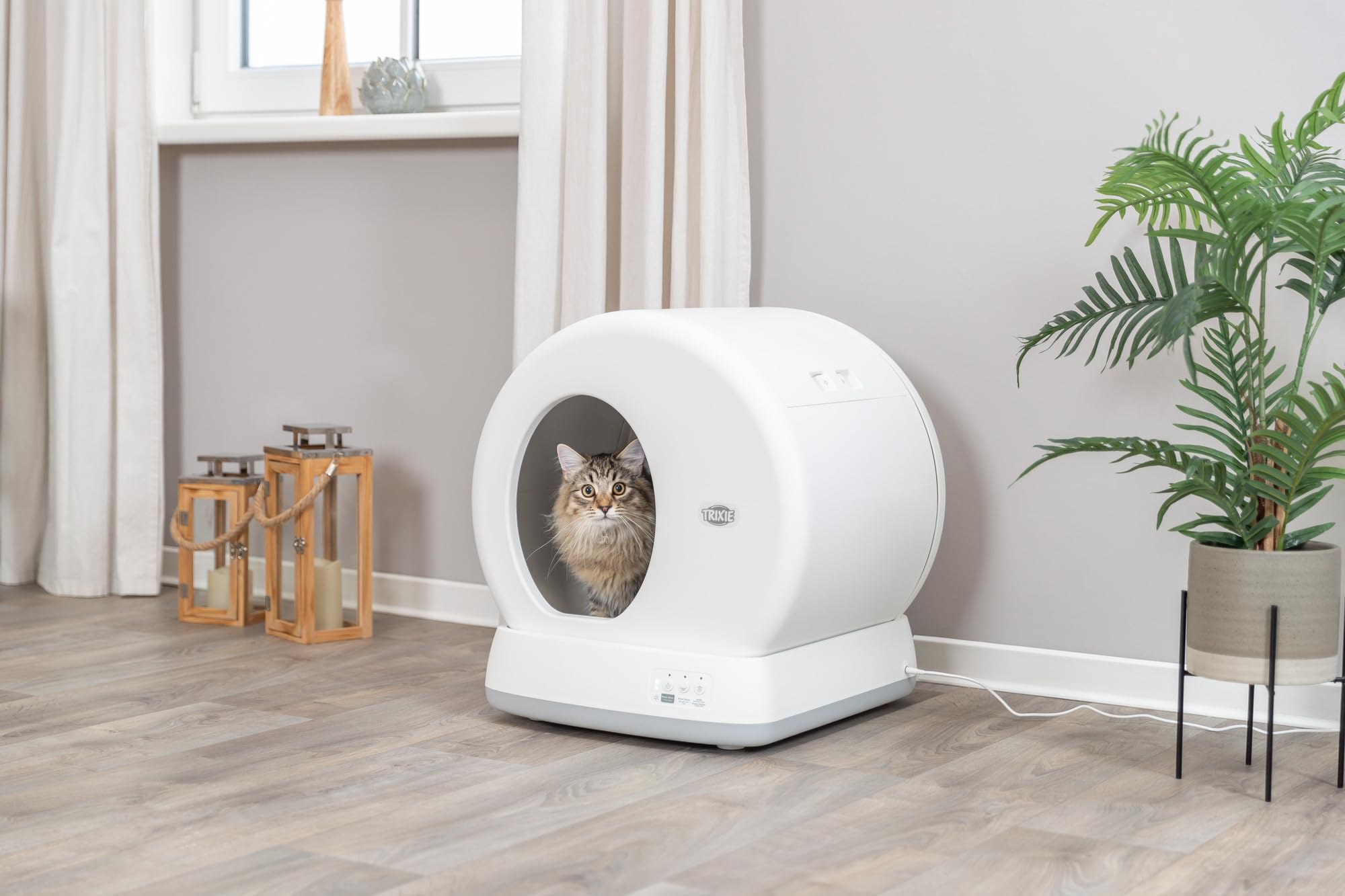 TRIXIE Bac à litière autonettoyant pour Chat – Blanc – 53 × 55,5 × 52 cm