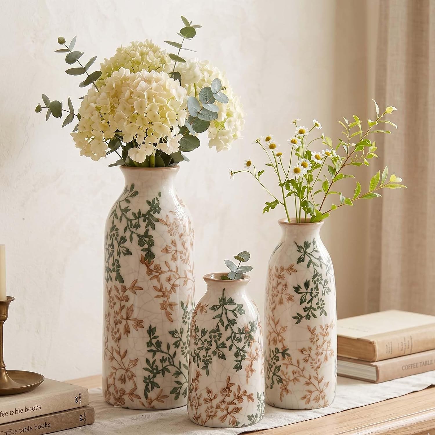 Amazon.com: Vintage Ceramic Vase Set of 3 – Decorative Home Accents for ...
