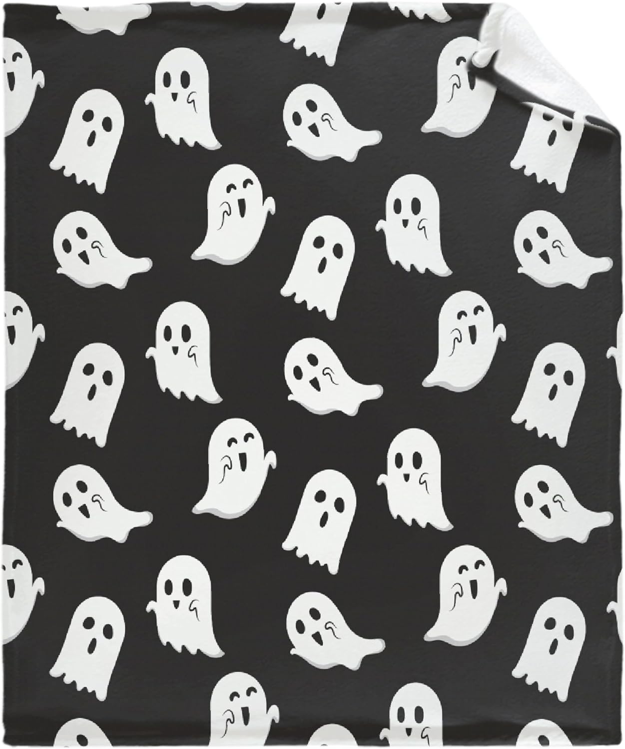 Khumbhira Cute Little Funny Ghost Blanket Gift for Girls Boys, Spooky Decor Plush Soft Fleece Flannel Black White Spooky Halloween Throw Blanket Sheet for Teens Chair Sofa Bed 50X60In