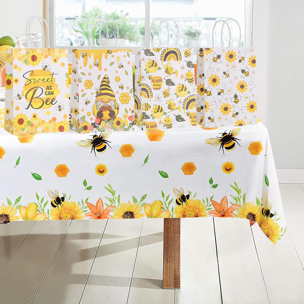 MotiMind Honigbienen-Geschenktüten – 24 Stück Mit 48 Gelben Schleifen, 21 X 15 X 8 Cm – Für Mottoparty, Geburtstag, Babyparty, Deko