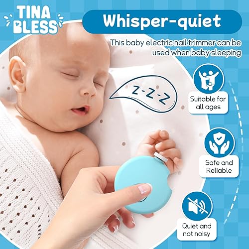 Miniatura 2 de Tinabless - Cortador de uñas eléctrico para bebés, lima de uñas 6 en 1, lima de uñas para bebé, kit de manicura para niños pequeños o adultos (azul)