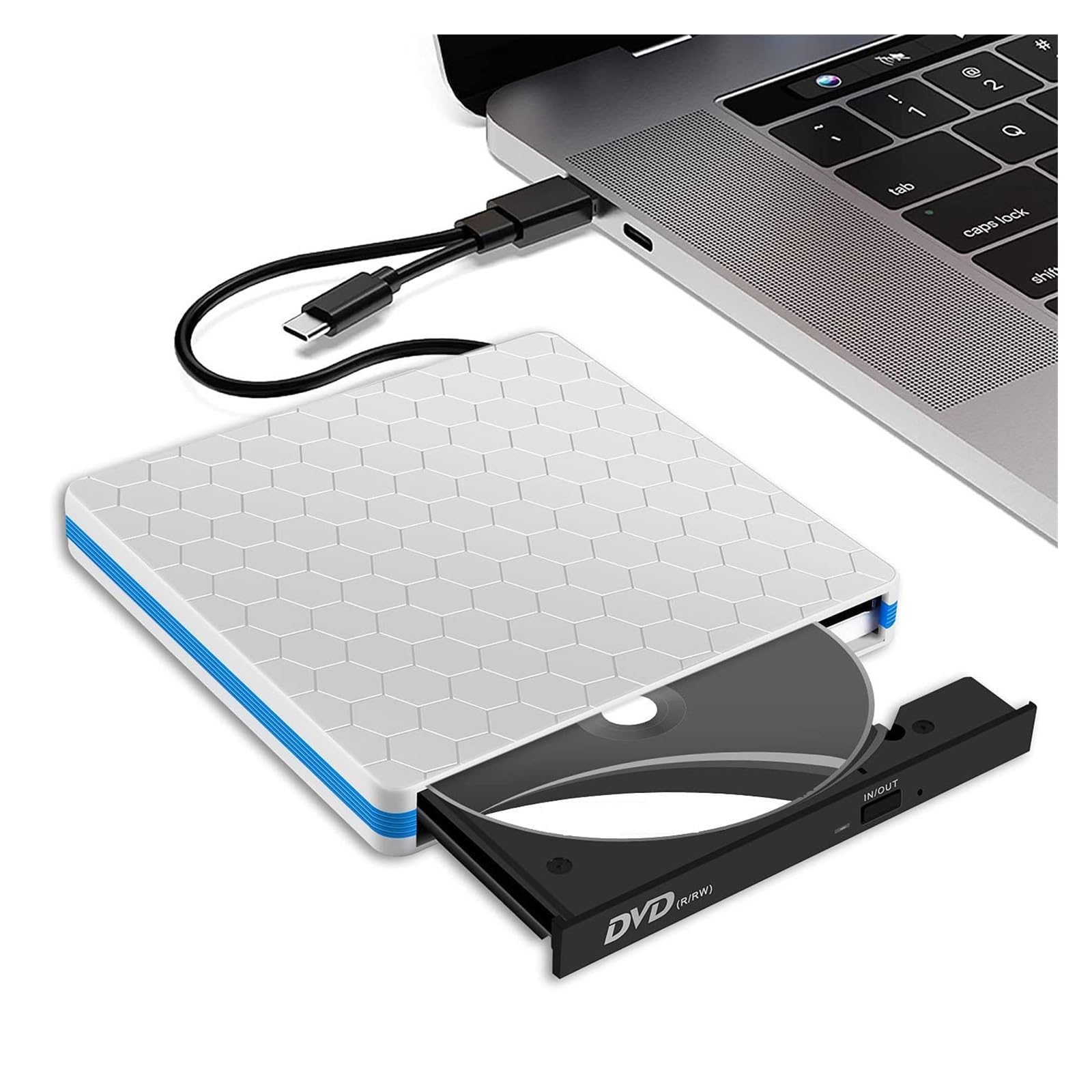 Lettore Dvd Laptop Typec unità Ottica Mobile Computer Desktop unità Ottica Esterna Dvd Masterizzatore USB3.0 Esterno Striscia di Calcio(White)