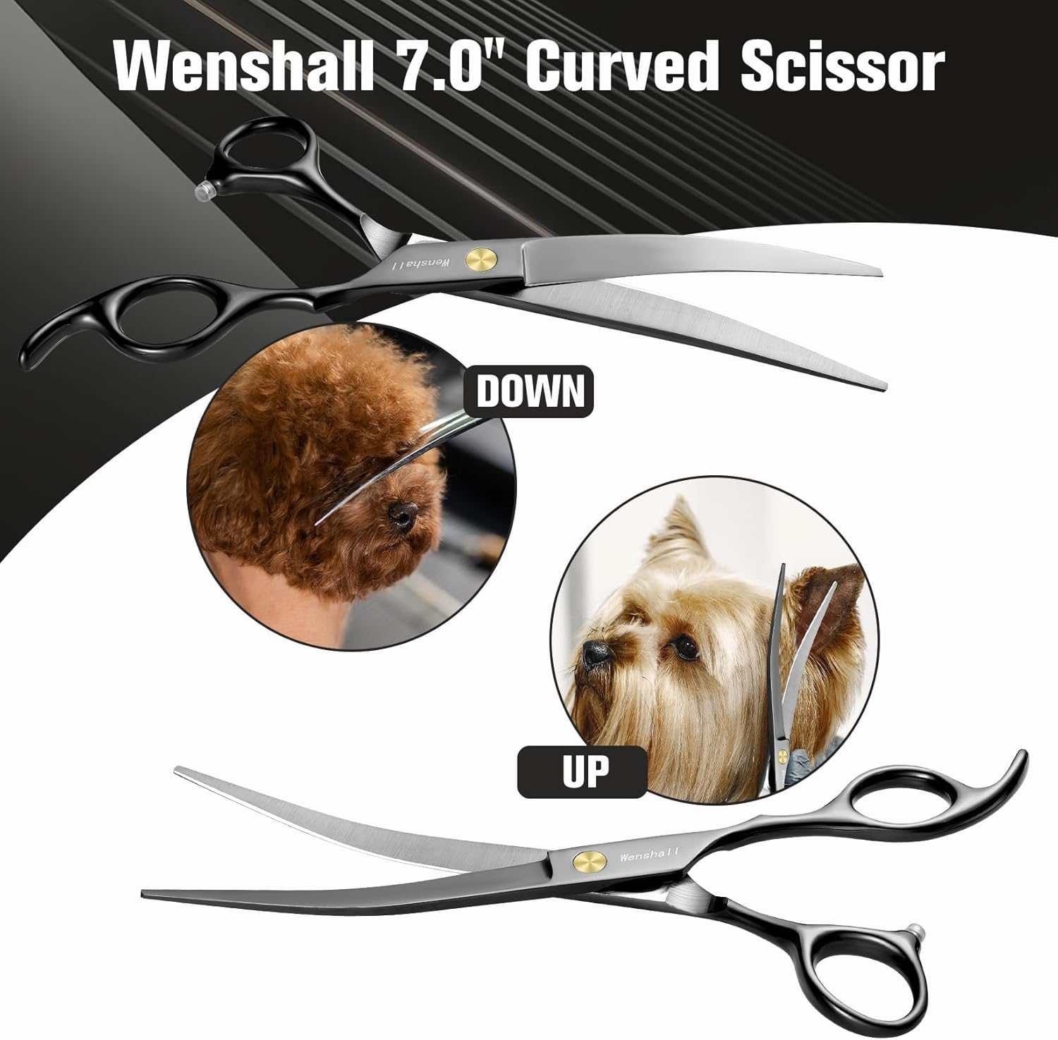 Wenshall Professional Dog Grooming Scissors Set - 6.5" Thinning, 7" Straight, 7" Up-Curved, 7" Down-curved Scissors and Comb for Dog Cat Pet (Black)