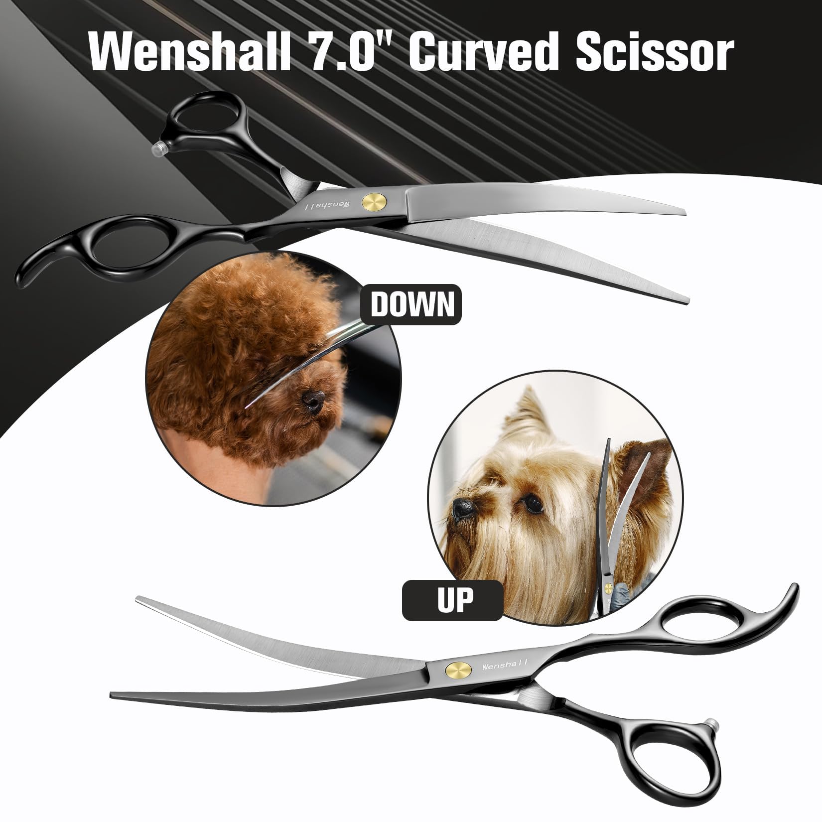 Wenshall 7,0 Zoll Hundepflege Schere Set Hund gerade Schere & Ausdünnungsschere & Gebogene & chunker & Comb 5Stk Set