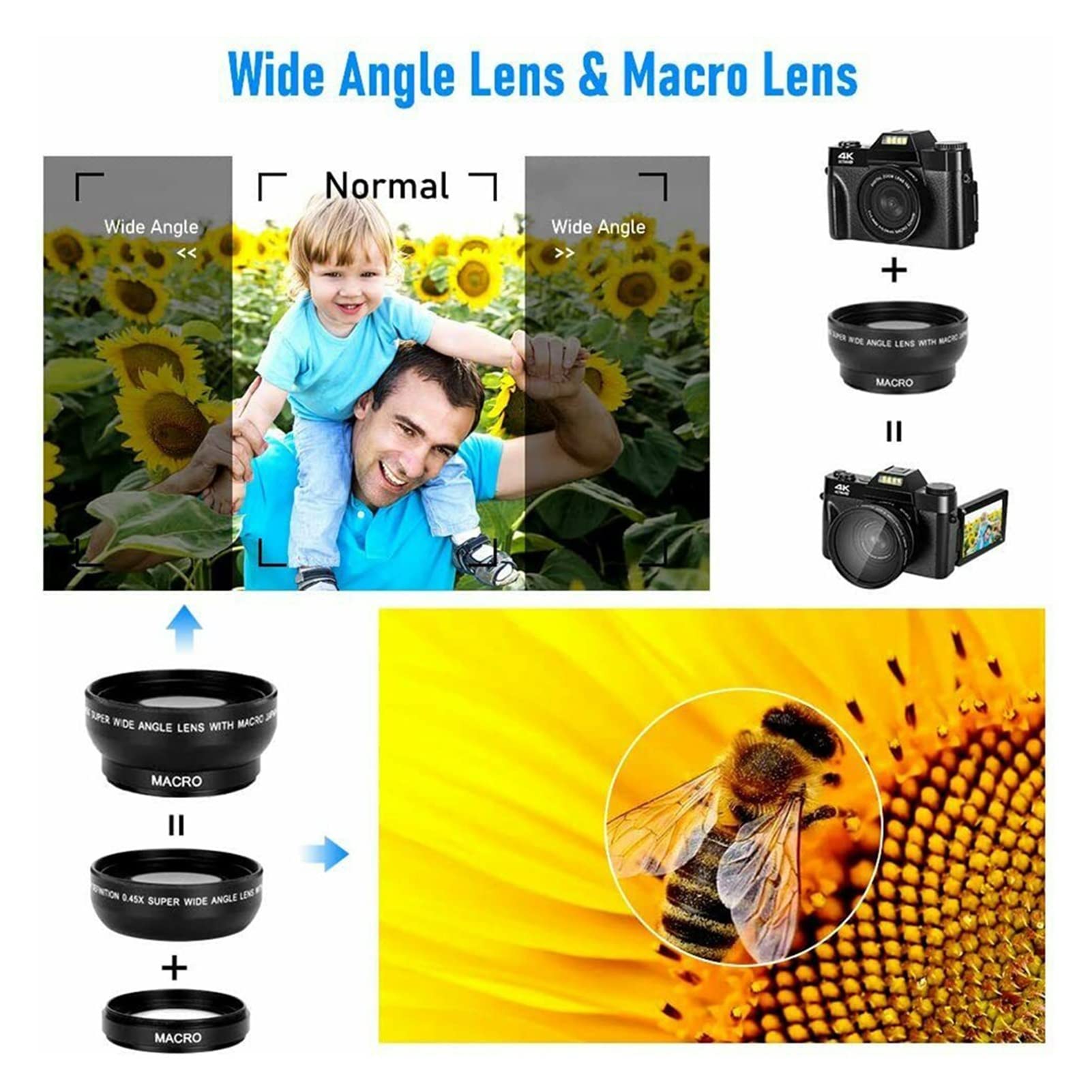 Kamera Wideo, Aparat cyfrowy 4. 8mp 4k. Vlogging aparatu do nagrywania VLOG 3 0fps Wi-Fi 16x Kamera kamery wideo zoom