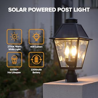 LUTEC Outdoor Solar Lamp Post Light with Motion Sensor, 400 Lumen Dusk to Dawn Waterproof Pole Light Head with Three Modes, Exterior Black Solar Powered Fence Post Light Fixtures for Outside