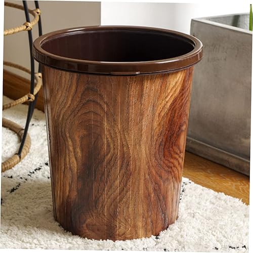 Miniatura 6 de BUGUUYO Cubo de basura de grano de madera de imitación Cubo de basura Cubo de basura Contenedores de basura Redondo Cubo de basura Cubo de reciclaje