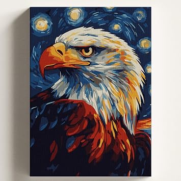 Say larla Boyama Tuval Hobi Seti, YILDIZLI GECE KARTAL Temal  F r a ve Boya Dahil Set  tal  40x50 CM, Kendin Yap Say larla Tuval Boya Kiti KASNAKLI