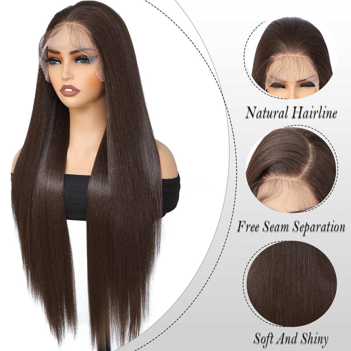 30 Inch Brown Synthetic Lace Front Wigs 13x4 Chocolate Brown Wig Long Straight Heat Resistant Fiber Hair Synthetic Wig for Black Women Pre Plucked with Baby Hair for Daily Party Use(#6) - Image 4