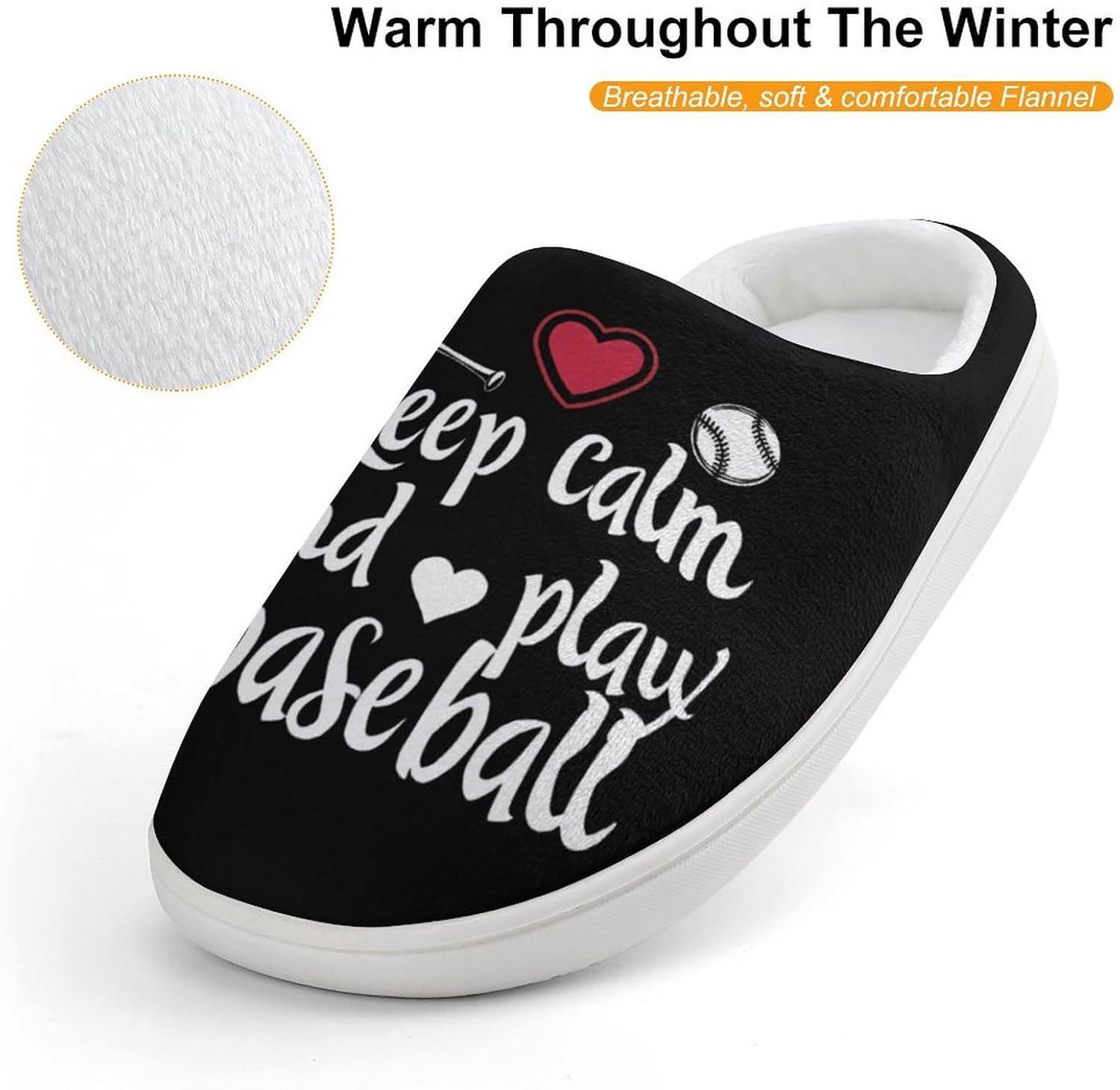 Keep Calm And Play Baseball Cute Cotton Slippers Anti-slip House Shoes Funny Slipper Indoor Outdoor