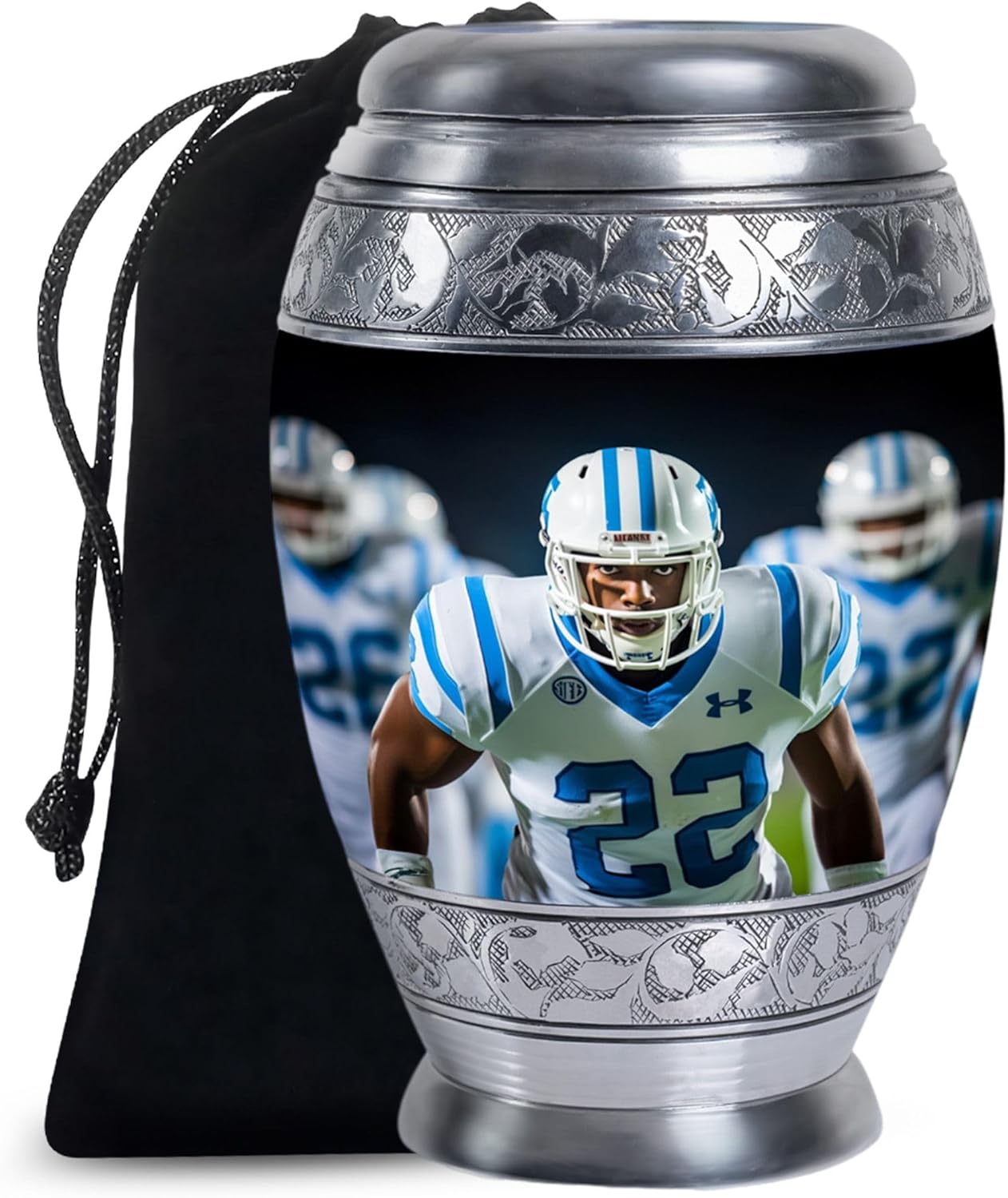Football Player Urn for Ashes - Blue Sports Urns - Large Urns for Human Ashes Adult Man - Funeral Companion Urn for Adult Male 10 Inch