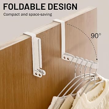 Over Door Clothes Drying Rack 2Pcs Folding Steel Hanging Coat Rack Foldable Portable Over Door Clothing Hangers with 5 Grooves Behind Door Clothes Drying Hook Hanger for Clothes Coat Jackets (White)