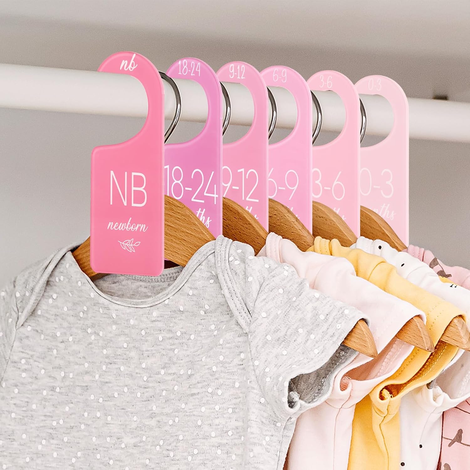 Whaline Acrylic Baby Closet Dividers Pink Hanging Infant Clothes Hanger Separators Thicken Baby Wardrobe Organizers for Home Nursery Supplies, 6.7 x 3 Inch, 8 Pcs