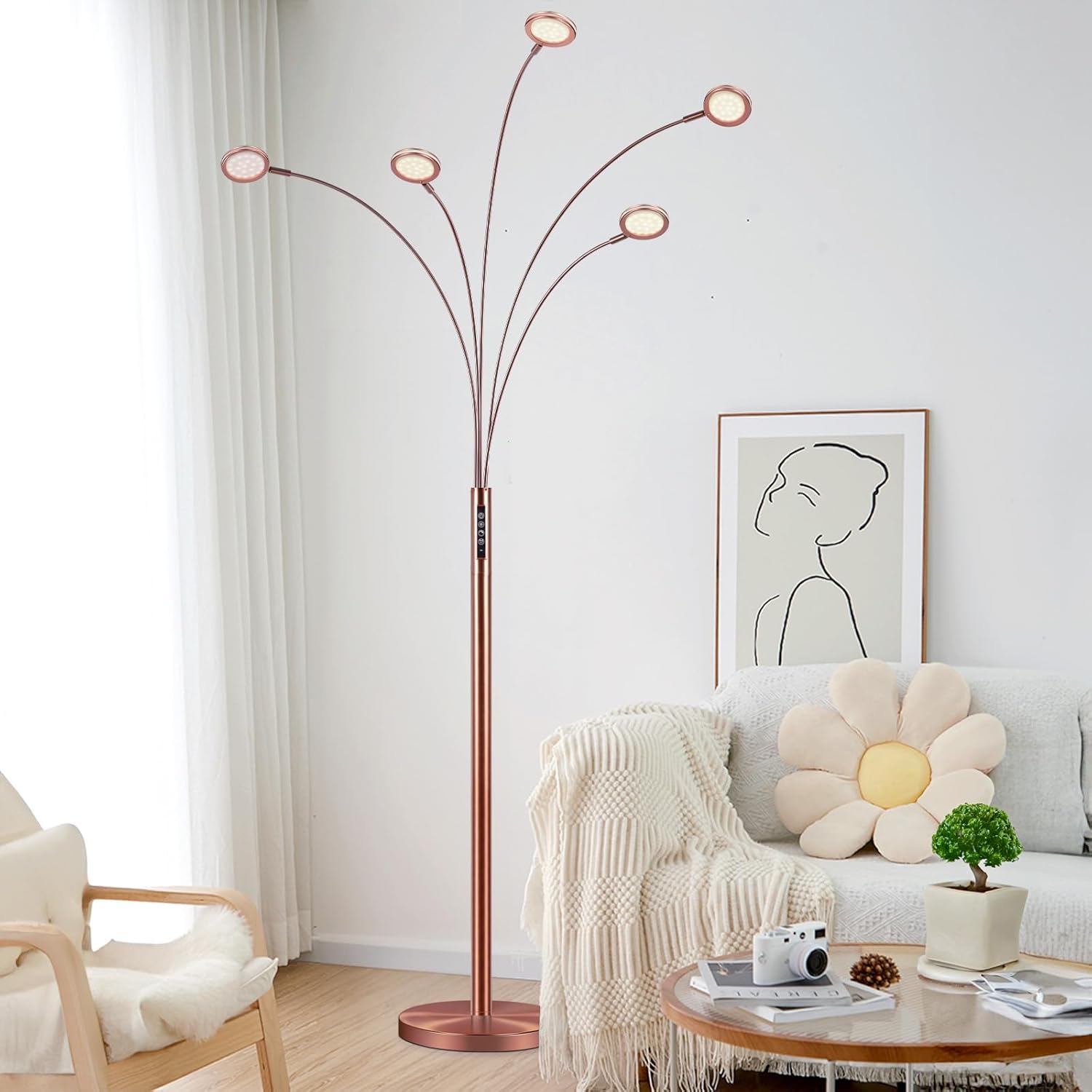 Bairth LED Arc Floor Lamp with Remote, 2250LM Dimmable Floor Lamp with Timer, Adjustable Colors, Brightness & 5 Adjustable Arms, Tall Standing Lamp for Living Room Bedroom, Oil-Rubbed Bronze