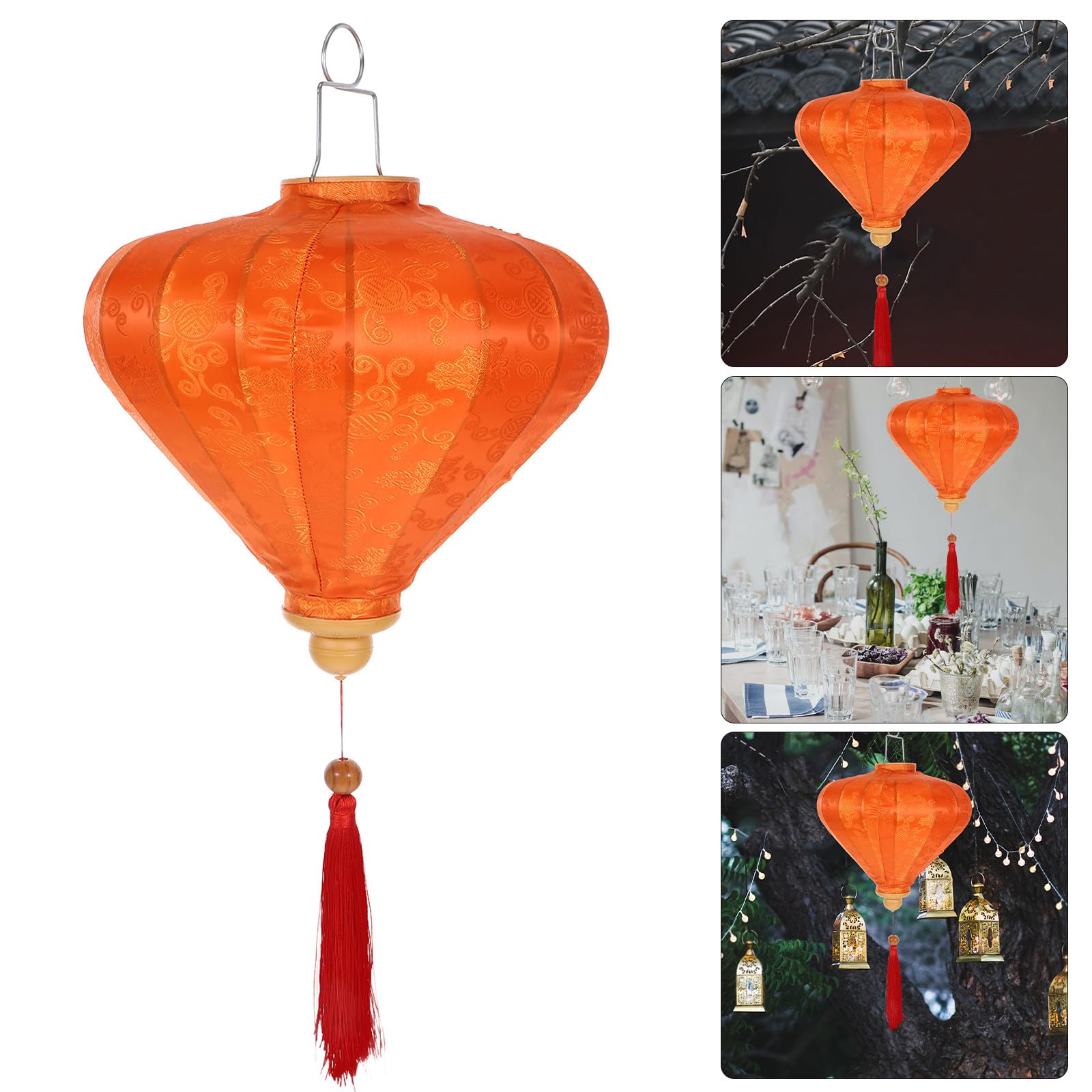 minkissy Vietnamesische Hängelaterne mit Klassischer Form aus Flockigem Stoff in Orange und Vielseitiger Verwendung als Garten oder Partybeleuchtung für Hochzeit und Outdoor Deko