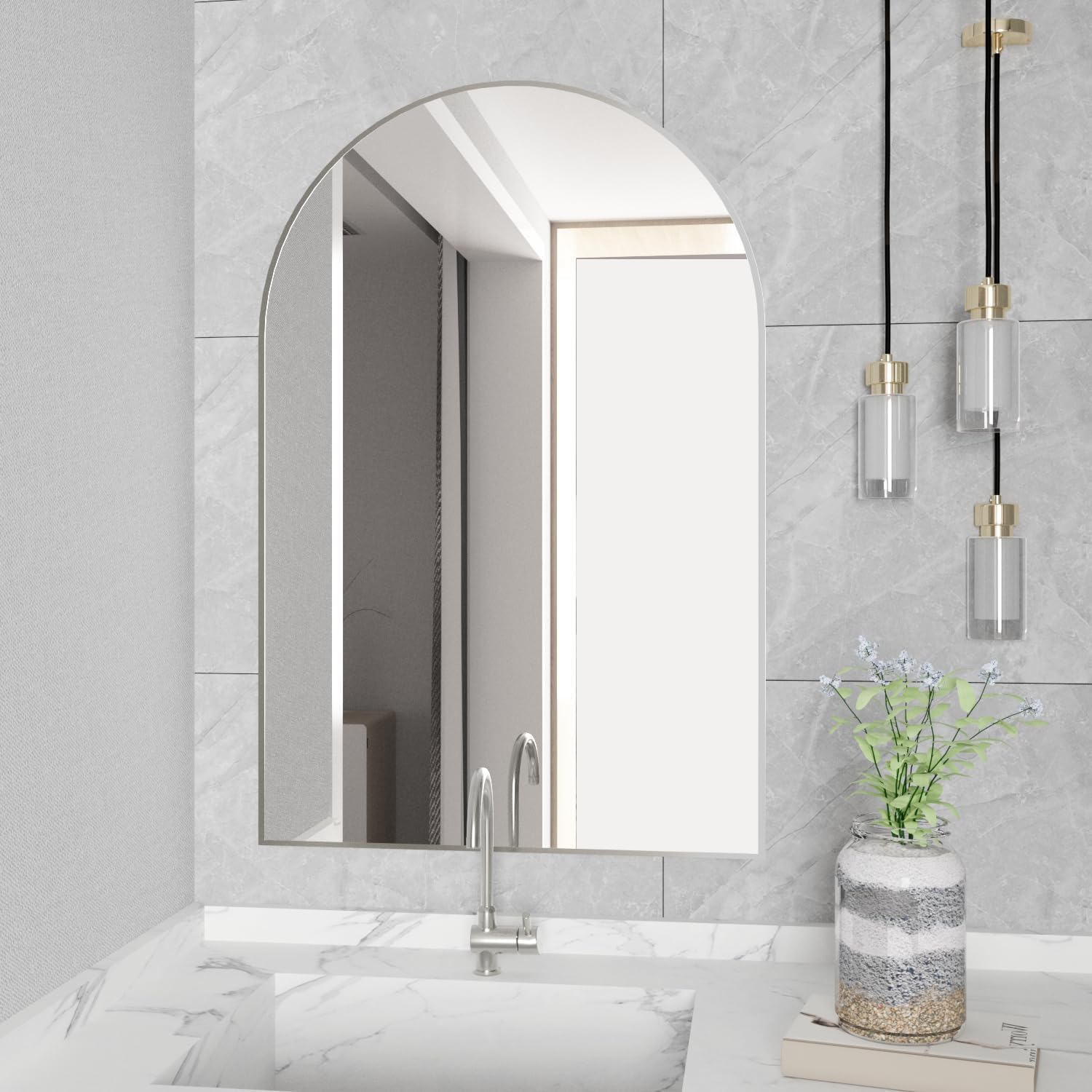 Arched Wall Mirror for Bathroom, 20"x30" Arched Mirror Wall Mounted Mirror with Metal Frame, Sliver Vanity Mirror Decor for Mantle, Bedroom, Entryway, Living Room