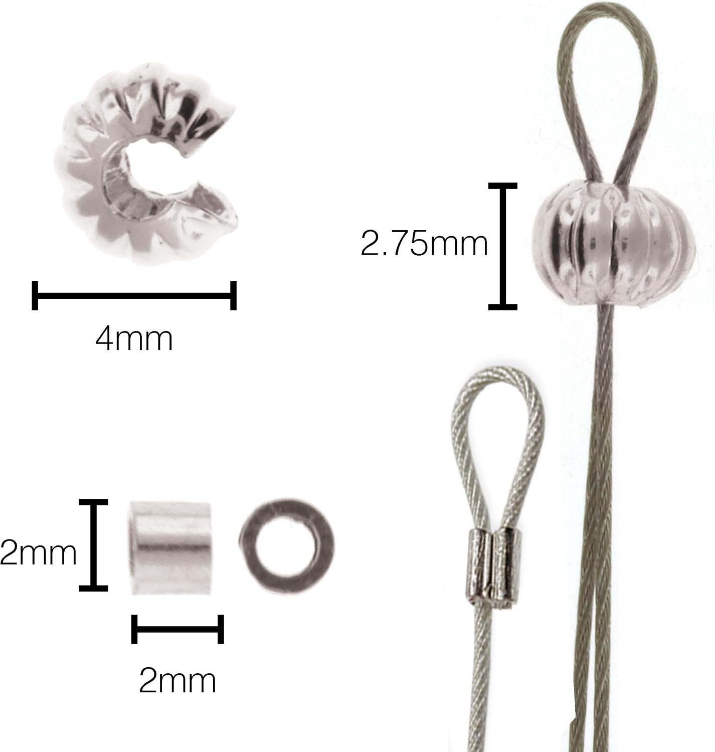 The Beadsmith Basic Elements Crimp Tubes & Corrugated Crimp Covers Designed to Secure the Ends of Jewelry Stringing Cables & Wires, Silver Color