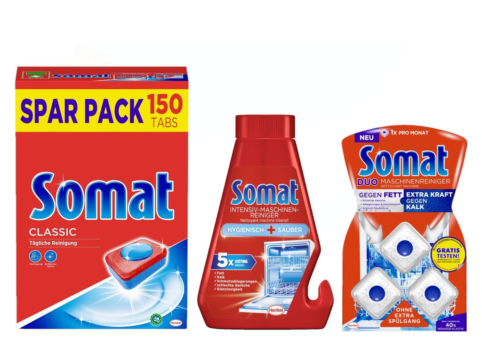 Somat Geschirrmaschinen SET + Tabs Spülmaschinen Reiniger Geschirrreinigung (1x 250 ml Intensiv Maschinenreiniger + 1x Duo Maschinenreiniger + 1x 150 Spülmaschinen-Tabs)