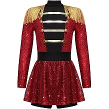 iiniim Kids Girls Royal Guard Circus Costumes Shiny Sequin Tassel Drum Majors Majorette Performance Leotard Dress