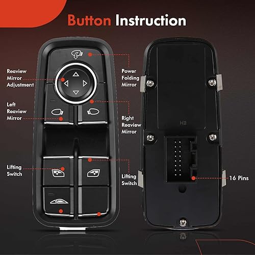 Miniatura 4 de A-Premium Master - Interruptor de ventana eléctrico compatible con Porsche 911 2012 2013 2014 2015 2016 2017 2018 2019 delantero izquierdo del lado