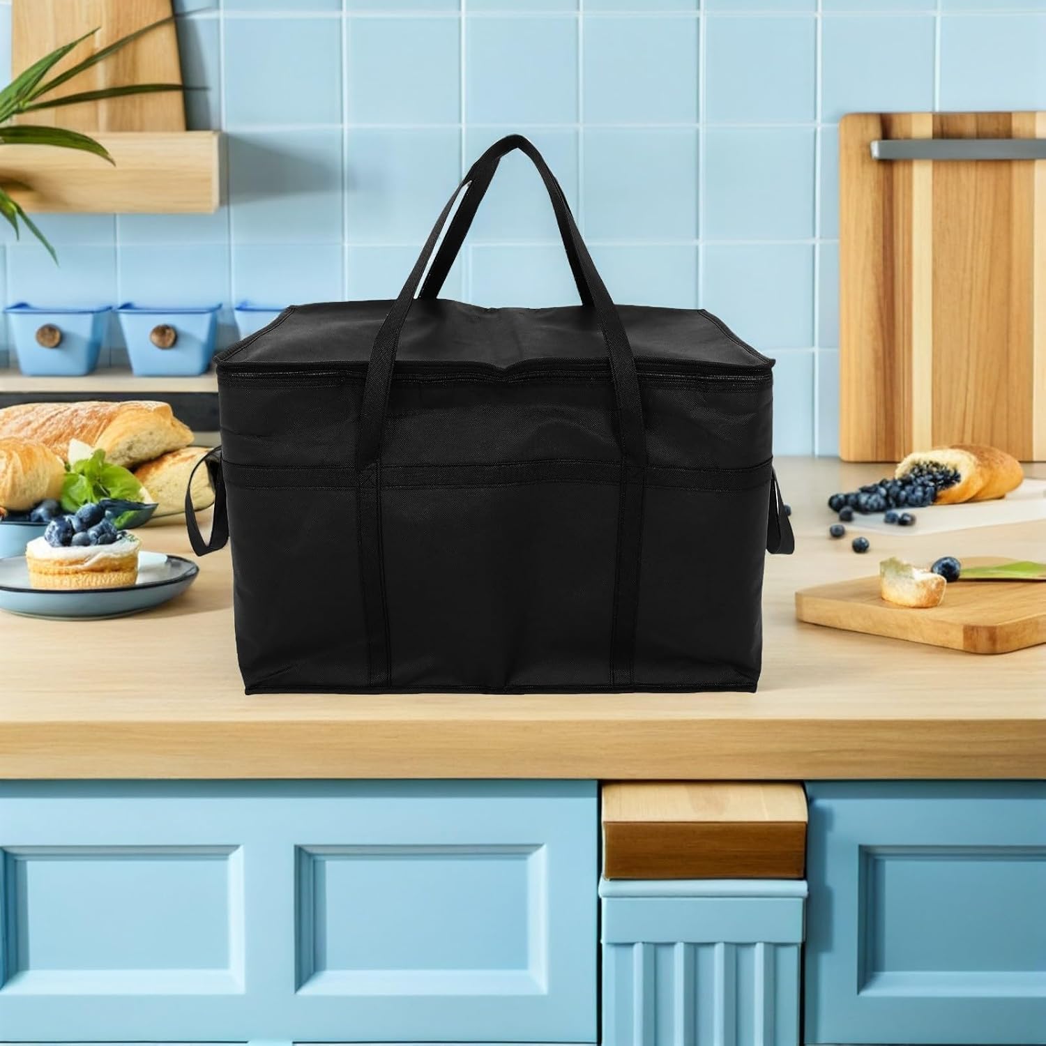 VANZACK Reusable Insulated Cooler Bag Lightweight Handheld Thermal Food Storage for Cakes Pizza Fresh Meat with Aluminum Foil Liner Portable Thermal Insulation Bag for Groceries Catering