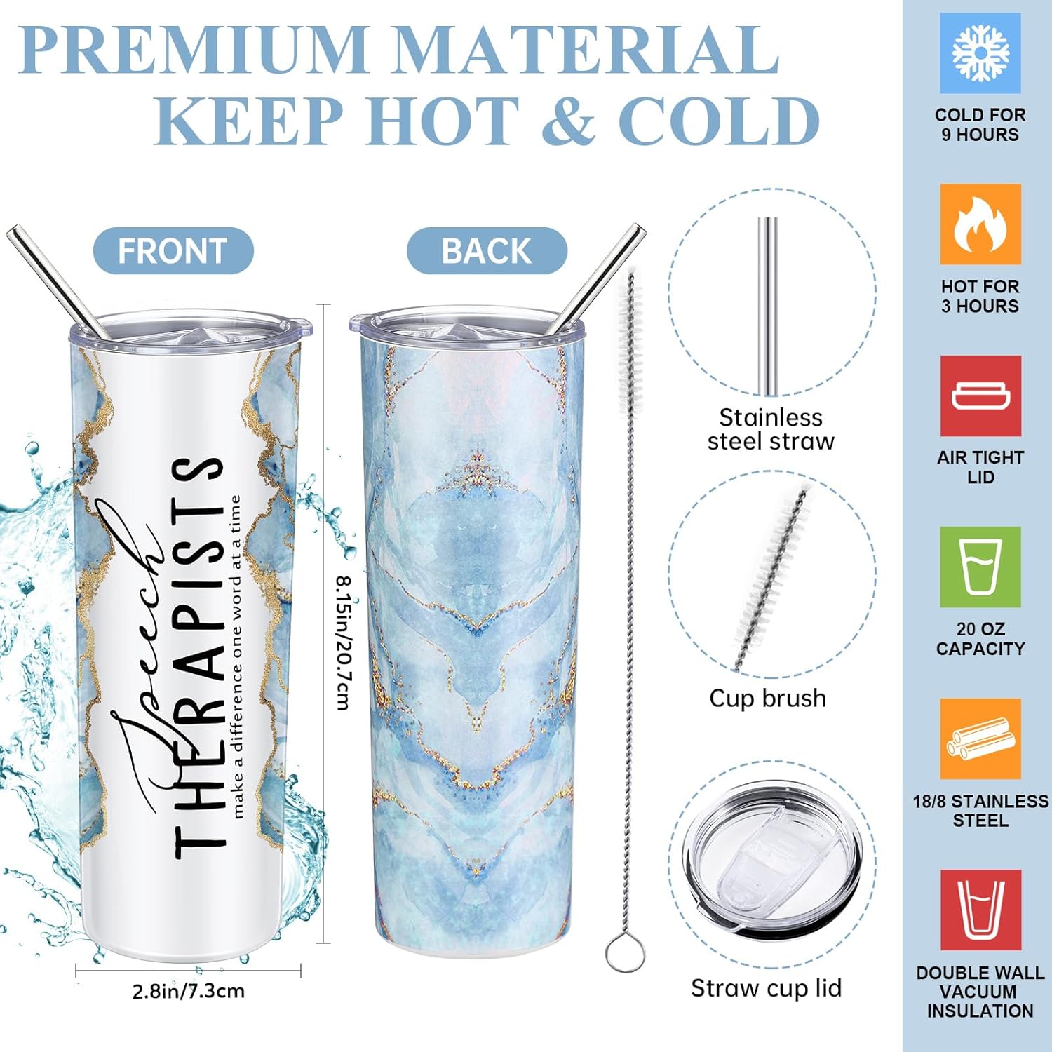 6 Pcs Speech Language Pathologist Gifts Set Speech Therapist Gift Slp Must Haves Notebook Tumbler Makeup Bag Ballpoint Pen Essentials for Women Graduation Retirement Birthday Therapy Gifts(Blue) - Image 3