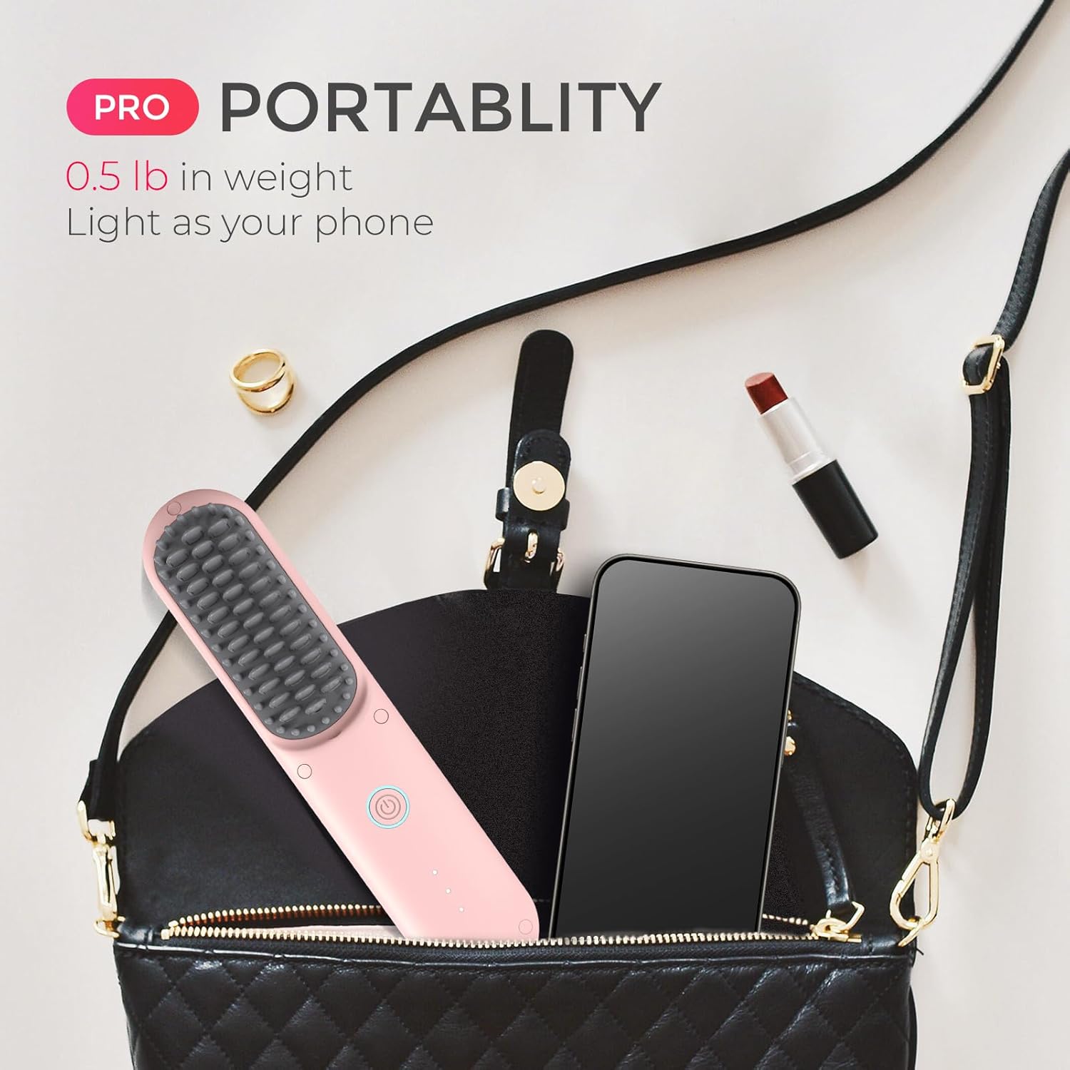 TYMO Cordless Hair Straightener Brush - Porta PRO Portable Straightening Brush for Travel, Mini Ionic Hot Comb Straightener for Women, Lightweight on-The-go, Cordless and Fast Charger Dual Power - Image 6