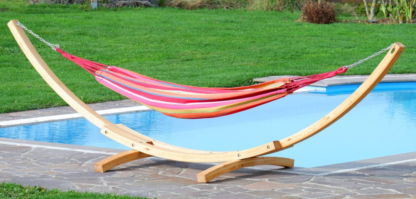 AS-S 410 cm XXL Conjunto de Hamaca (Madera de alerce barnizada, Incluye Hamaca, 410 cm) Ass Natur-Mona