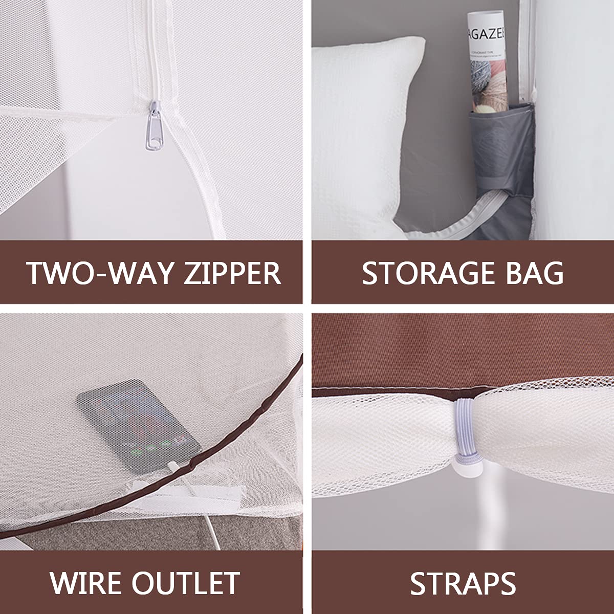 Tente de lit pop-up anti-moustiques pour bébé adulte, design pliable portable avec filet de fond pour camping, voyage, installation instantanée et protection