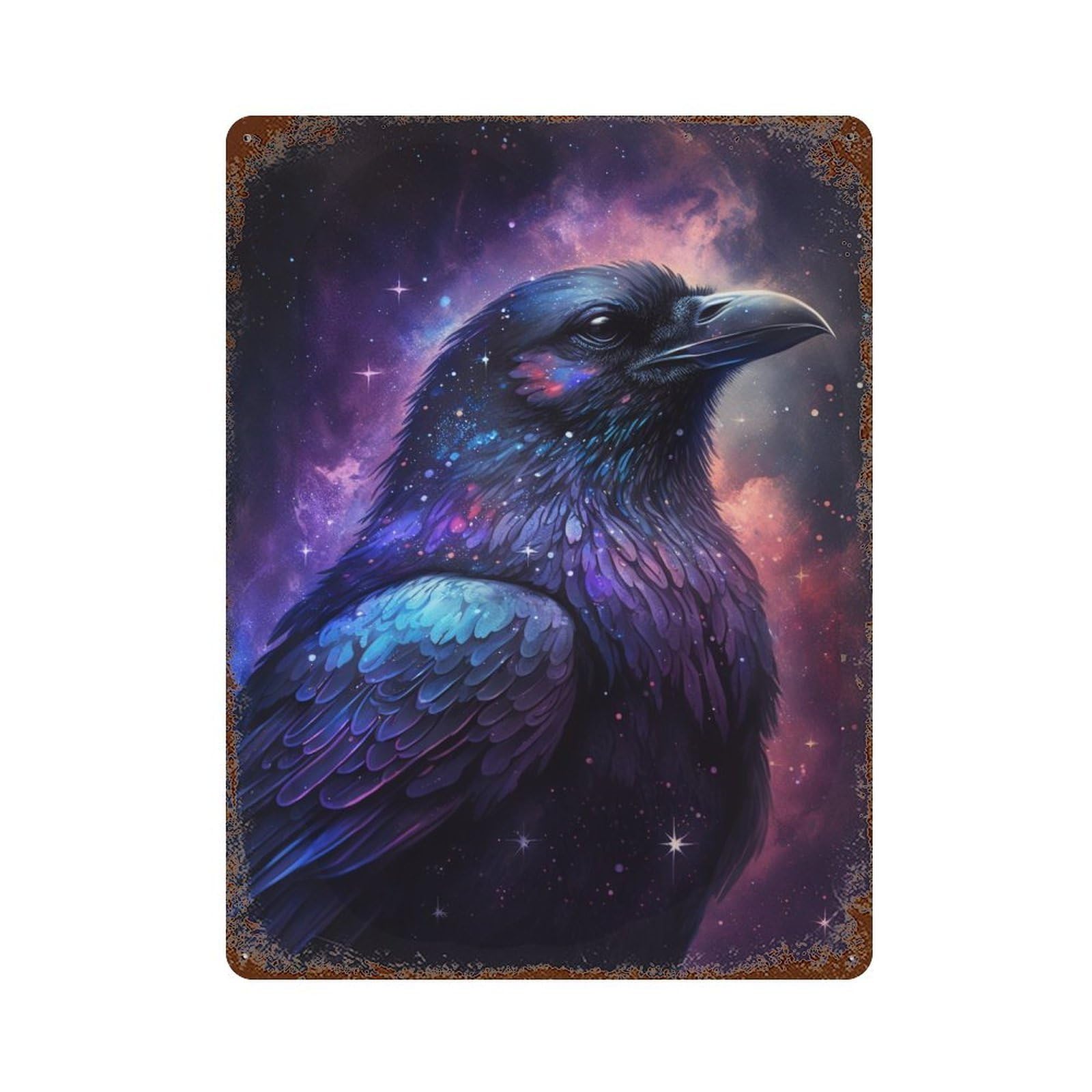 Rustic Tin Plaque with Cosmic Raven Art Print-5 Design 15.7"x11.8", for Pub, Kitchen And Man Cave Decor, Old School Wall Decor