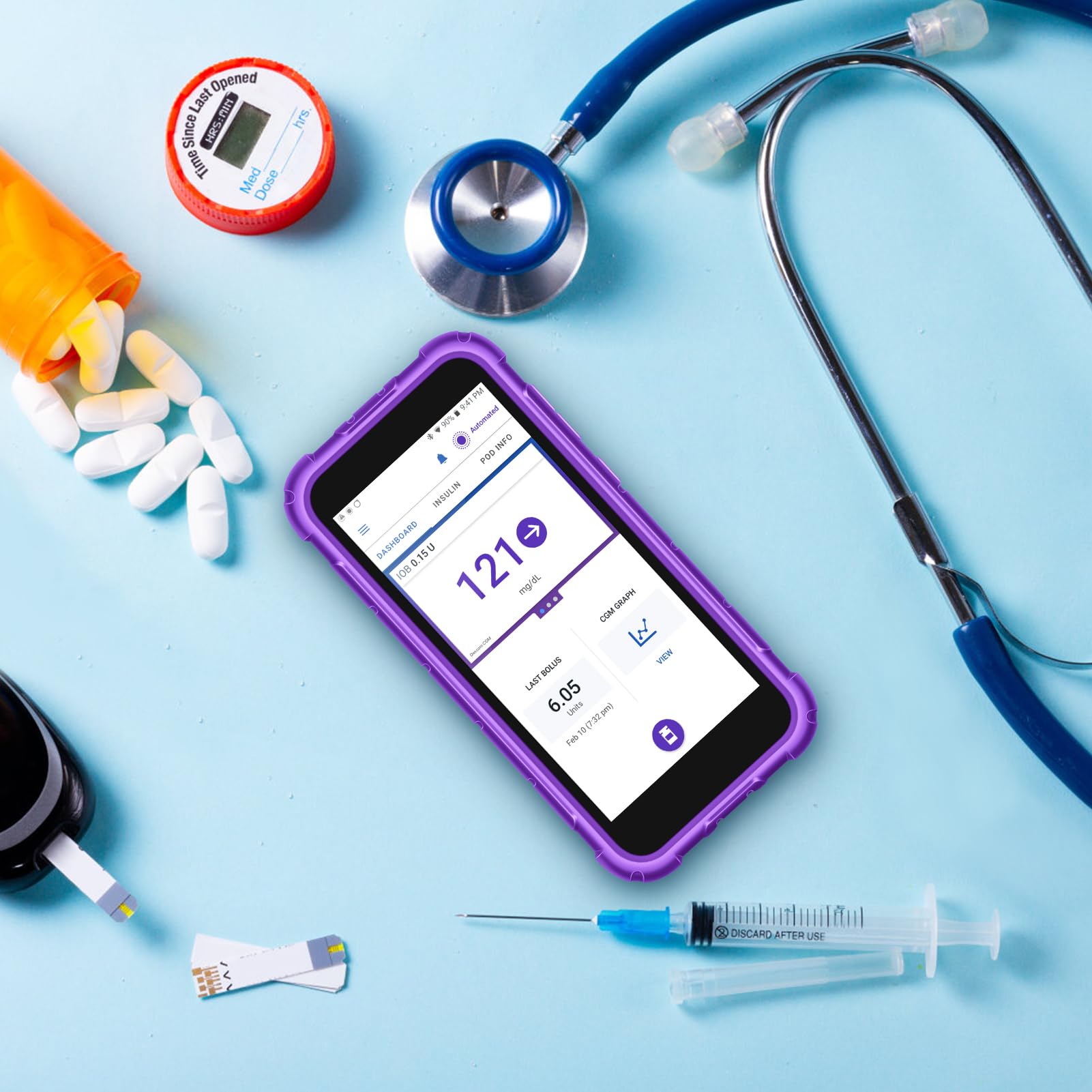 MEDMAX Silikonowe etui do Omnipod 5, lekkie, odporne na wstrząsy, antypoślizgowe, miękkie etui żelowe z podniesioną osłoną do urządzenia Omnipod 5, (fioletowe)