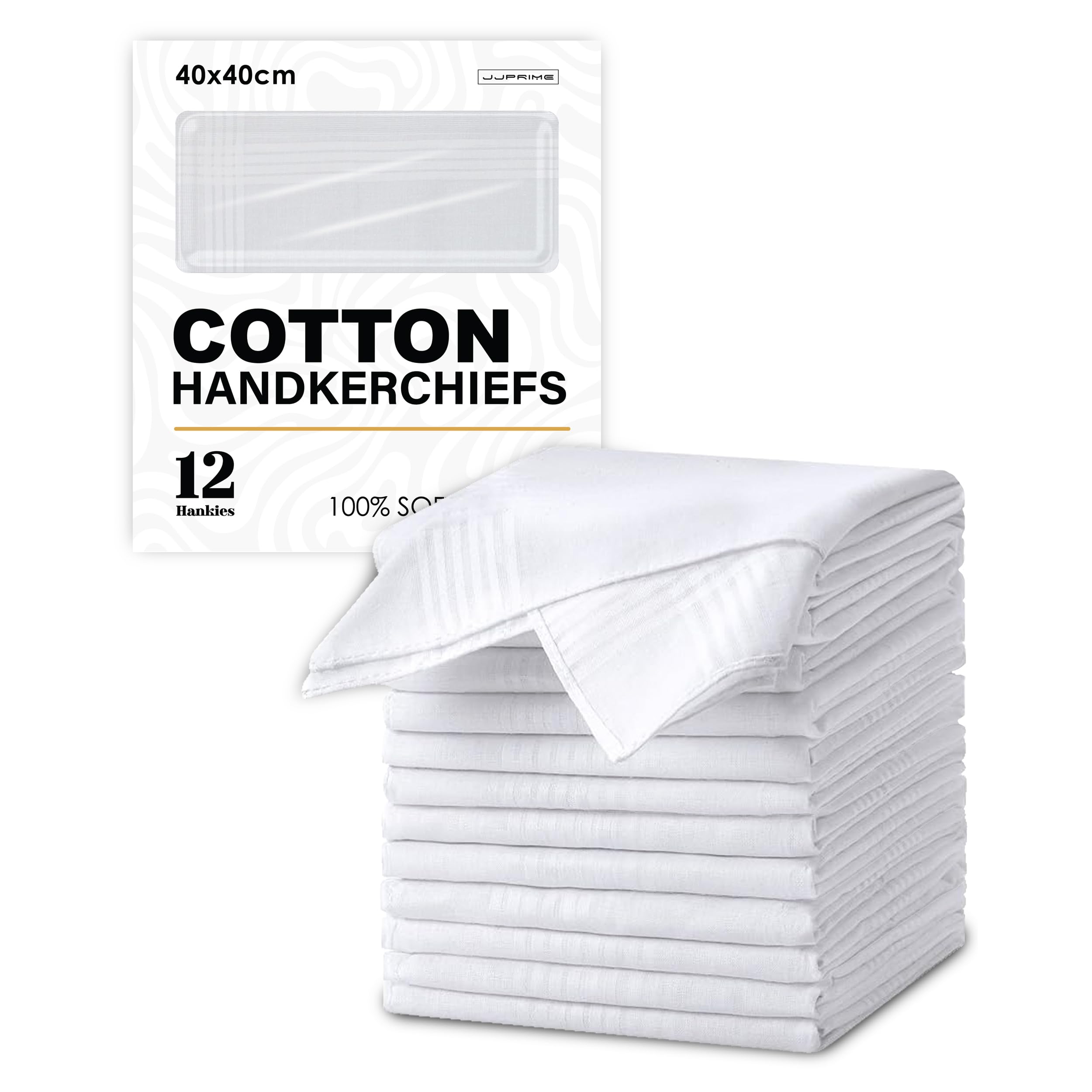 JJPRIME - 12-Pack White Hankies | White Handkerchief | Grandad Handkerchiefs | Pocket Squares For Men - 100% Quality Soft Cotton Large (16x16 inches), White, 16 x 16 inches-image-11