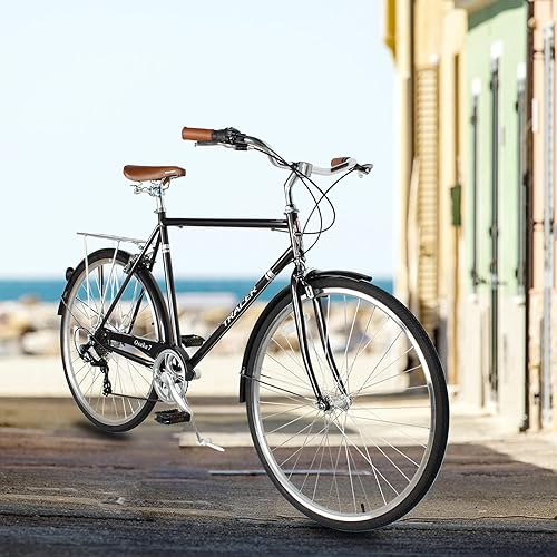 Vista 17 de Tracer Osaka - Bicicletas híbridas, marco de acero, Shimano Nexus Inter 3/7 velocidades, agarre marrón asiento marrón, bicicleta de carretera