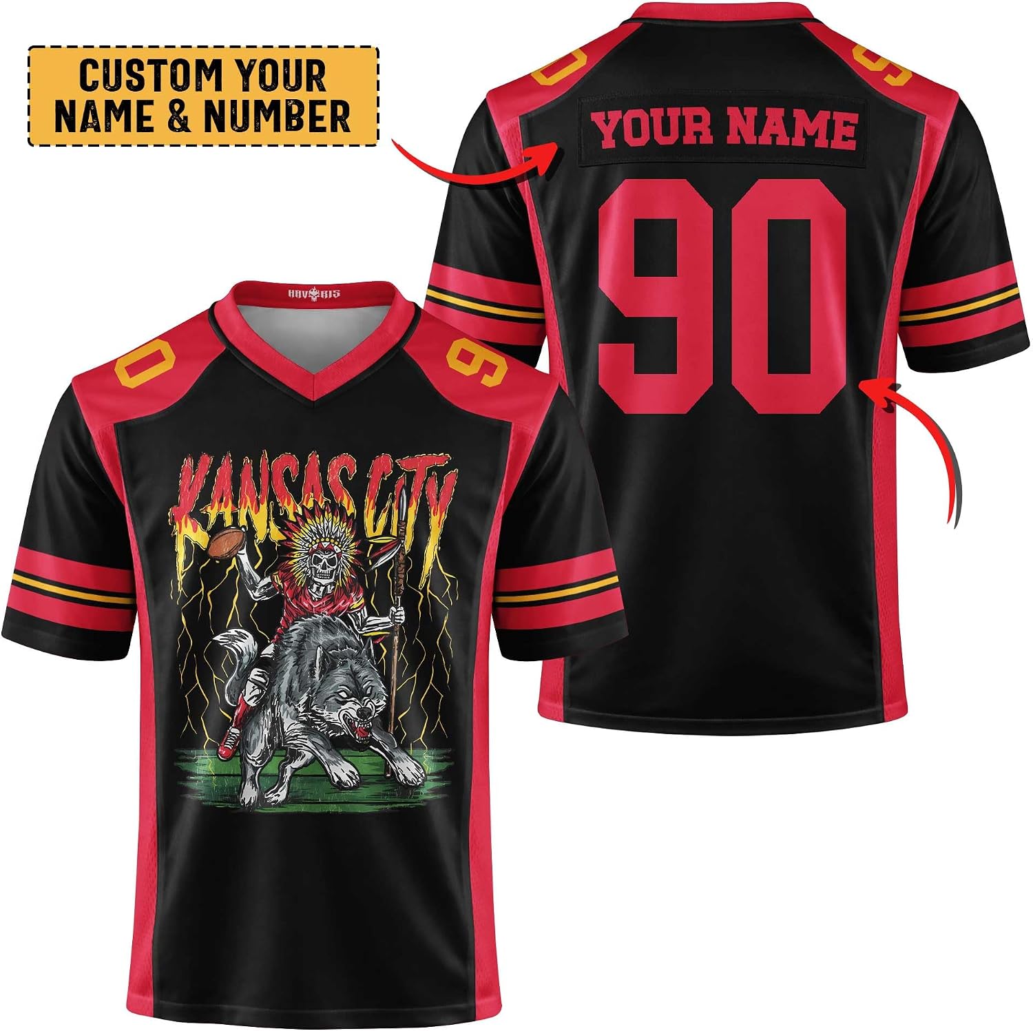 Custom Football Jersey Personalized Name Number Black & Red Game Day Fan Shirt for Men Women, Football Team Uniform Top