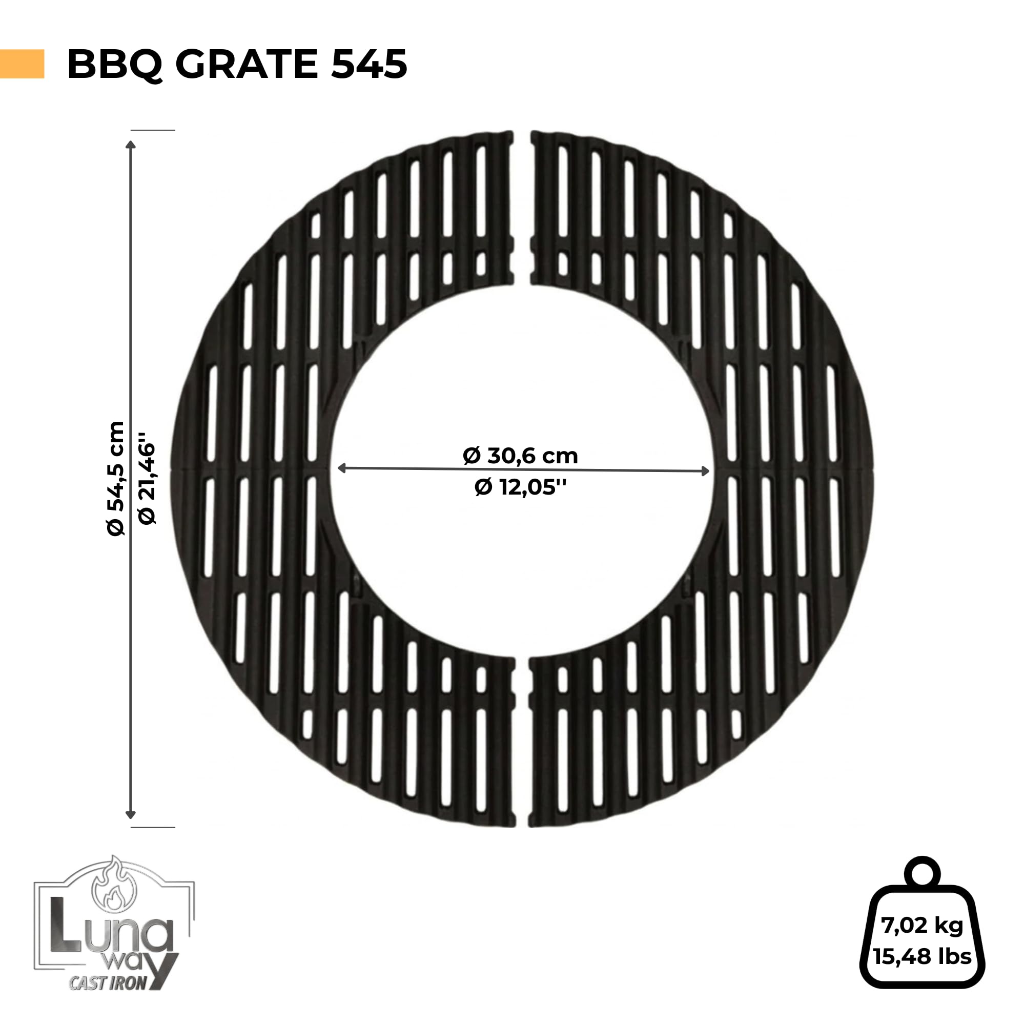 Okrągły grill żeliwny Ø 54,5 cm, nadaje się do grilla okrągłego, na węgiel, gaz lub drewno | profesjonalne gotowanie