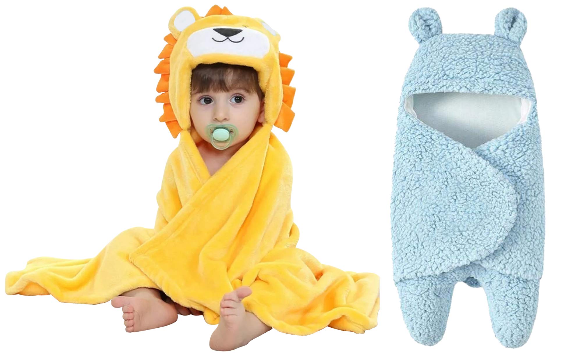 MY NEWBORN baby blanket hooded cartoon for boys and girls- Combo of 2 Yellow Sky