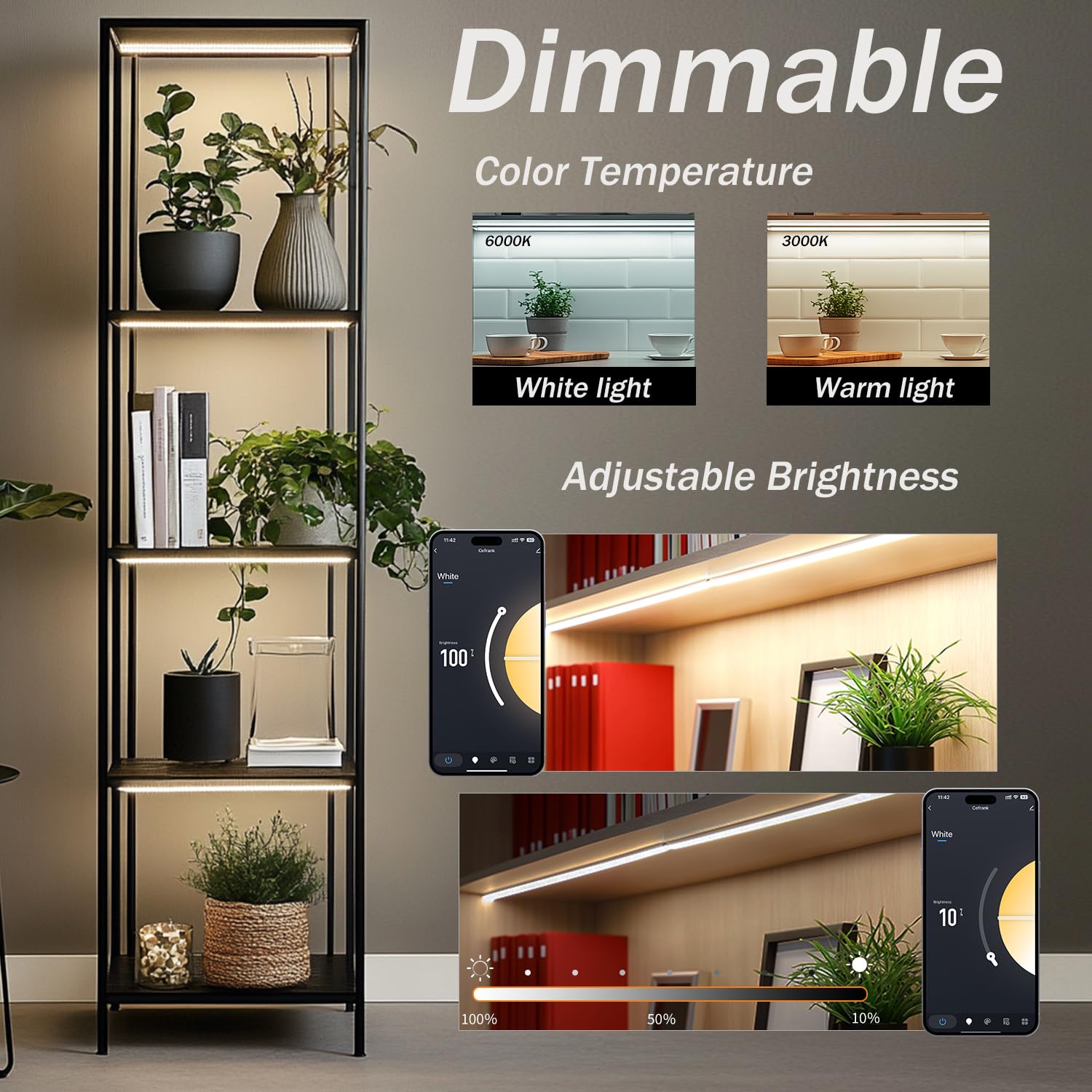Cefrank Illuminazione Sottopensile Smart LED, 4 Barre da 30 cm a V, Luce Dimmerabile 2700K-6000K, 3W per Barra, Controllo App, Compatibile con Alexa e Google Assistant