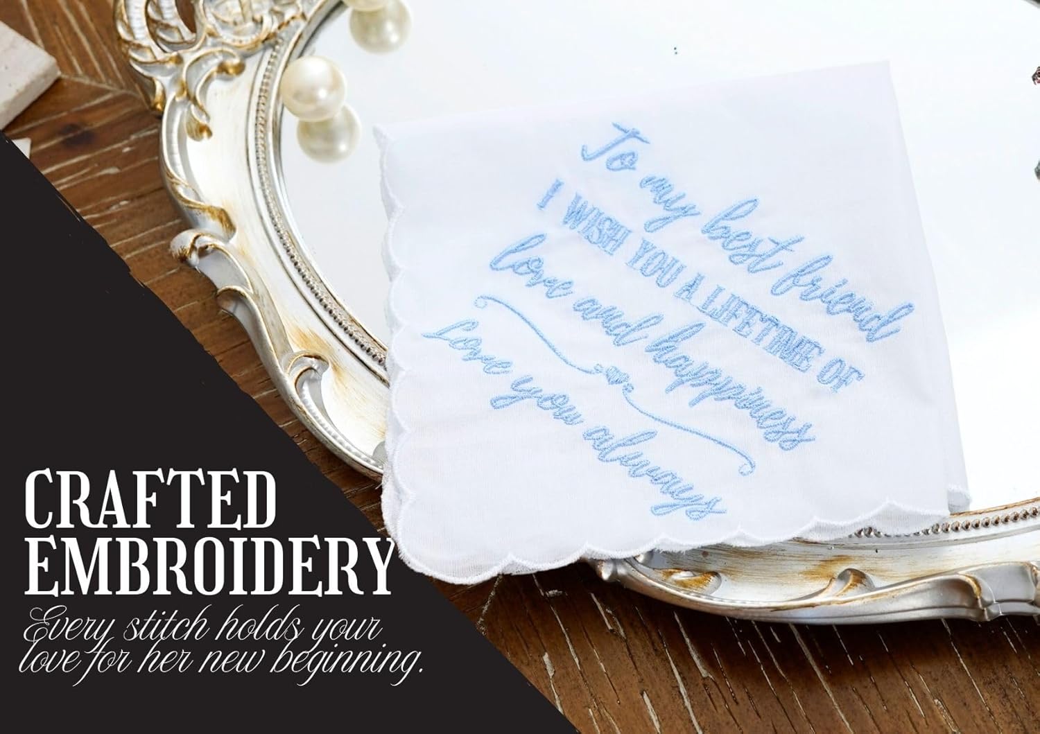 InnoBeta Bride Gifts from Friend, Wedding Handkerchief for Bride, For Happy Tears, Something Blue Handkerchiefs Set of 2 - Image 2