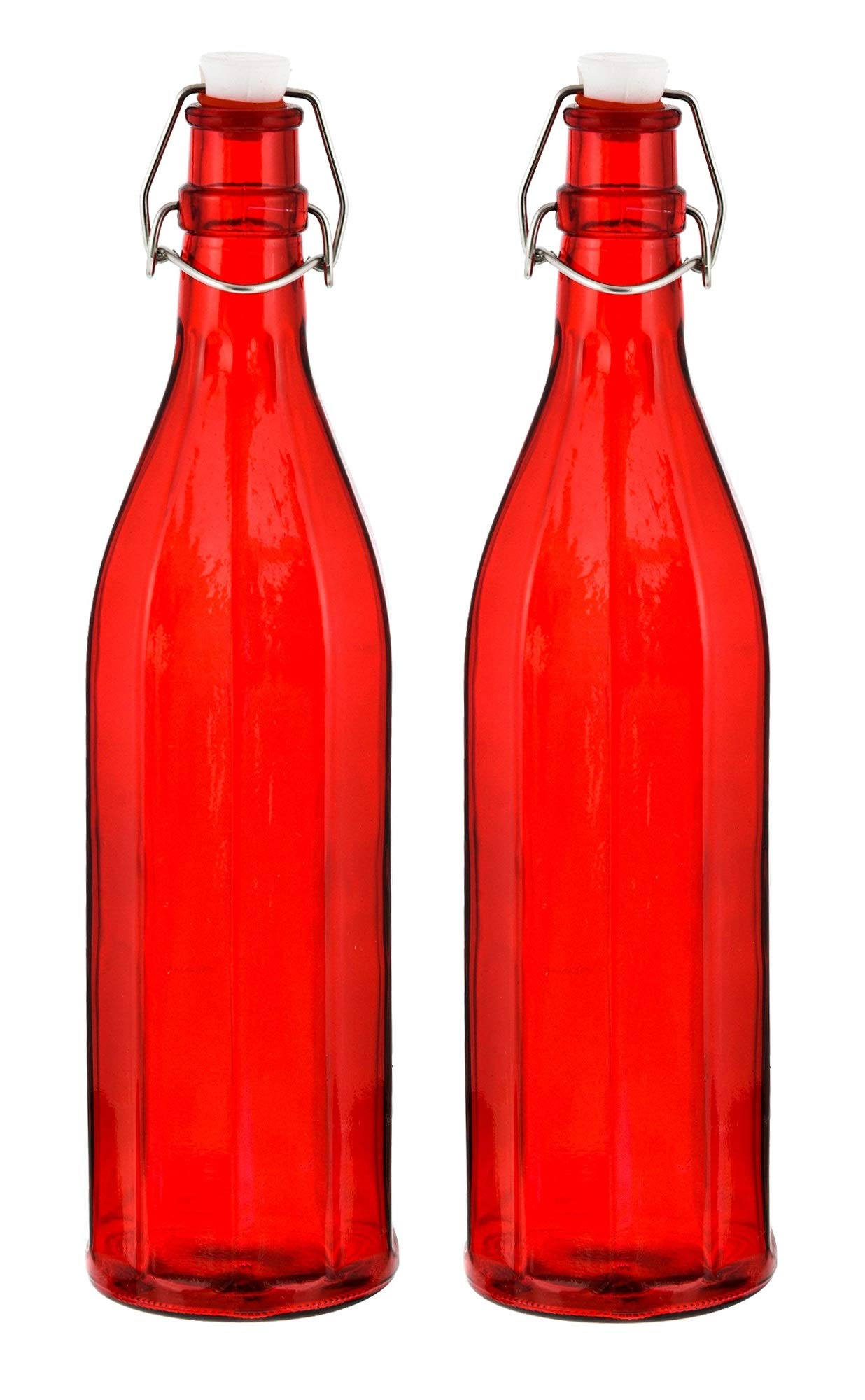 Machak Colhexa Glass Bottles With Cork 1litre, Kitchen Decoration (Red, 2 Pieces)