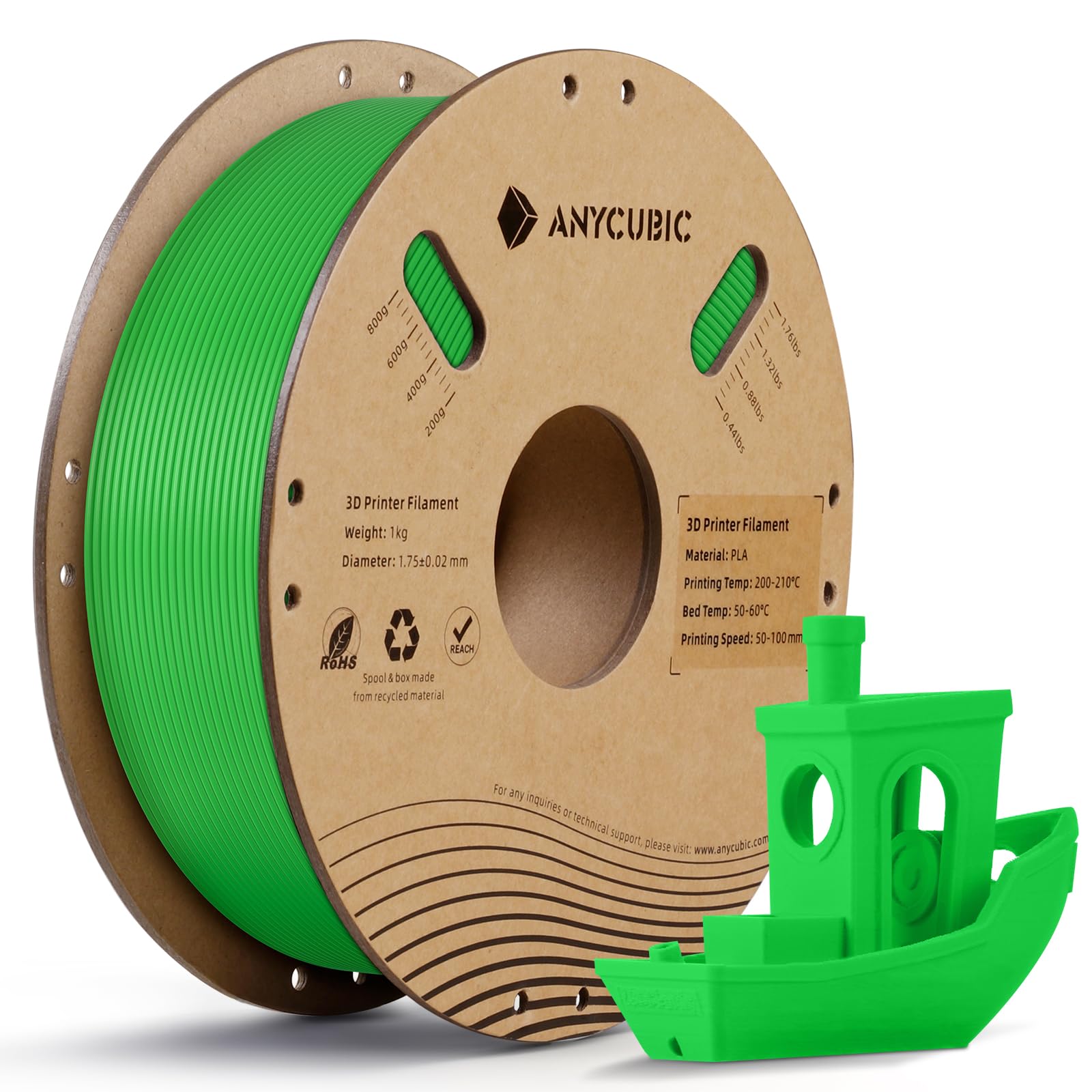 ANYCUBIC PLA Filamento per Stampante 3D, RFID Filamento PLA per Stampante 3D 1,75 mm Precisione Dimensionale +/- 0,02 mm(Verde Classico,1KG)