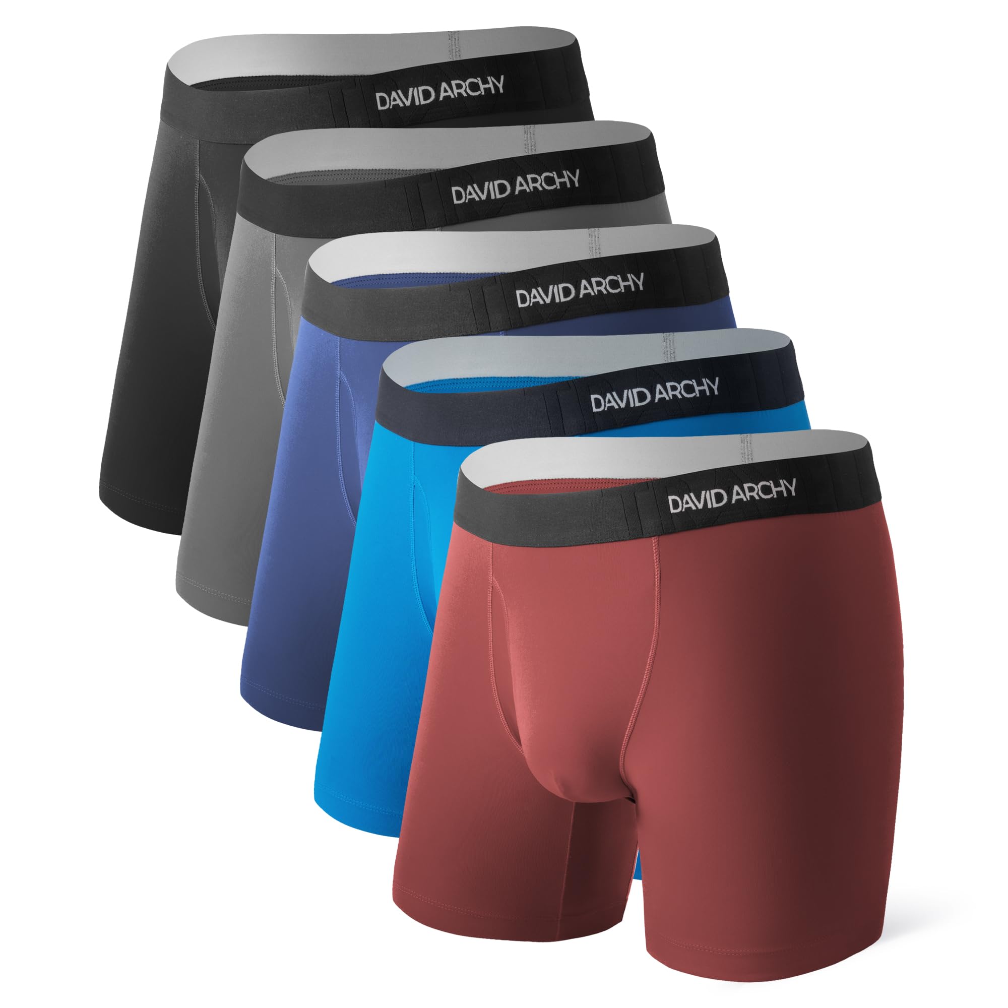 DAVID ARCHY Mens Performance Boxer Briefs 3 Pack, 3D Support Pouch & No Ride-Up Design Moisture-Wicking Sport Underwear